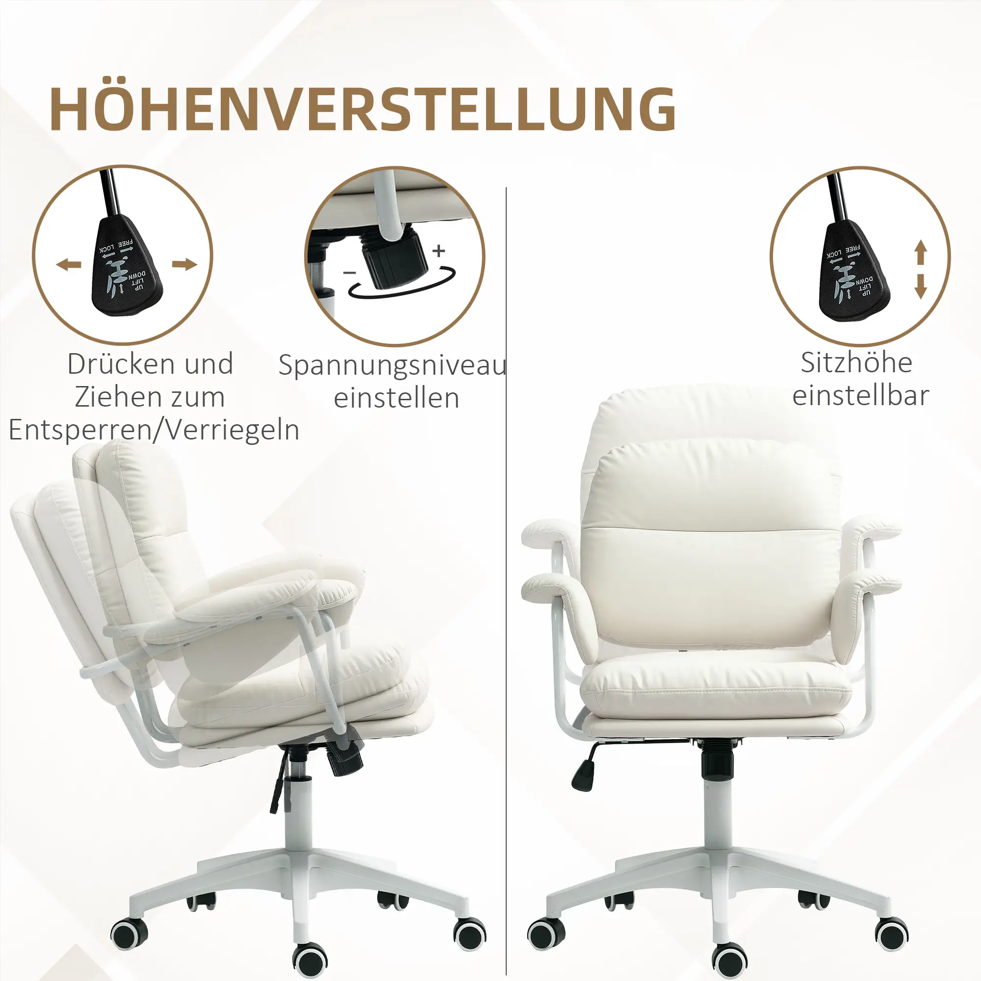 HOMCOM Bürostuhl Kippfunktion mit Fußstütze Weiß