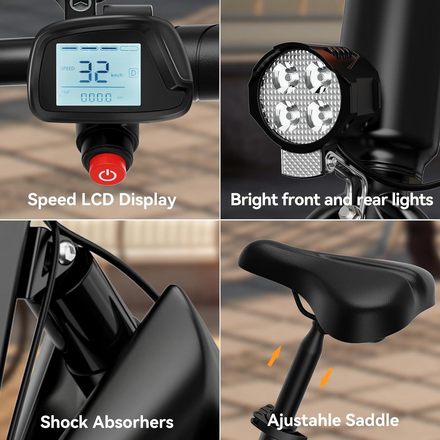 Jasion EB3 Electric Bike for Adults 21mph Folding Adults Electric Bicycles, 350W Brushless Motor, 36V 7.5Ah Battery, Center Suspension, 3 Levels Assist, 14 Foldable ebike for Adults and Teens