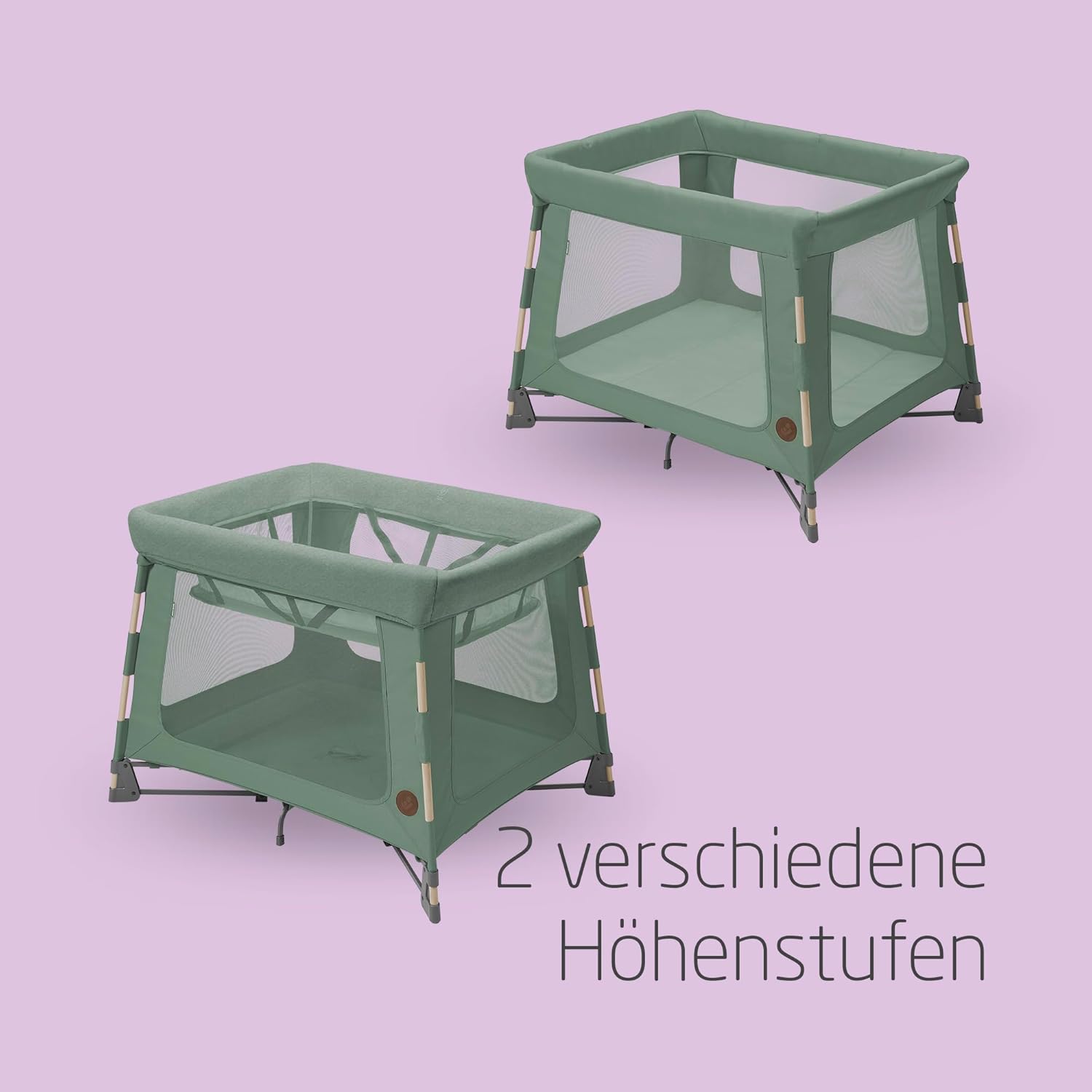 Maxi-Cosi Swift 3-in-1 Reisebett Baby, Babywiege, 0–3,5 Jahre, bis zu 15 kg, Reisebett höhenverstellbar, 2-in-1-Matratze, ultraleicht, in 1 Sekunde klappbar, Reisetasche, Eco Care, Beyond Grey