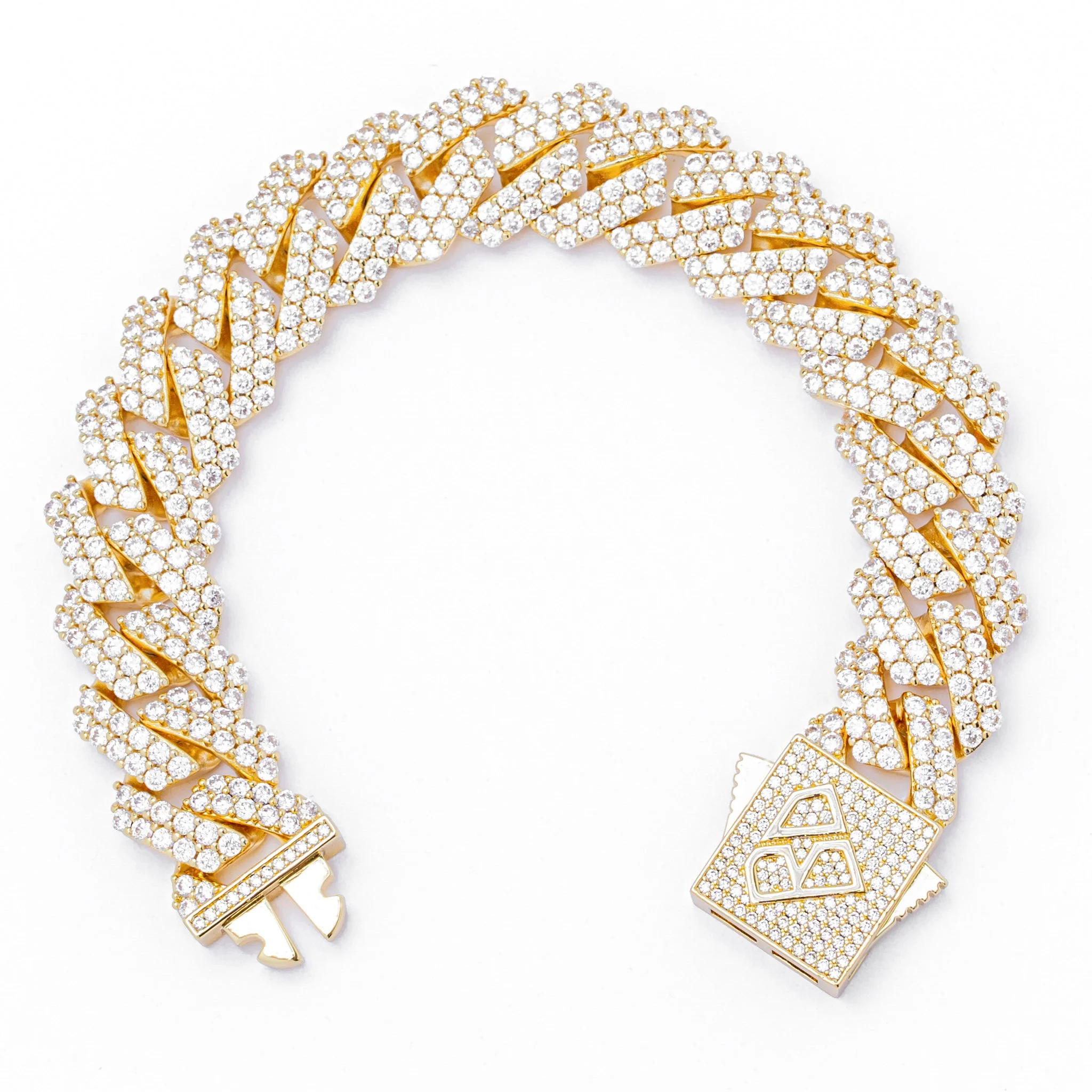 Big Daddy 19MM Straight Edge Cuban Diamond Gold Iced Out Bracelet
