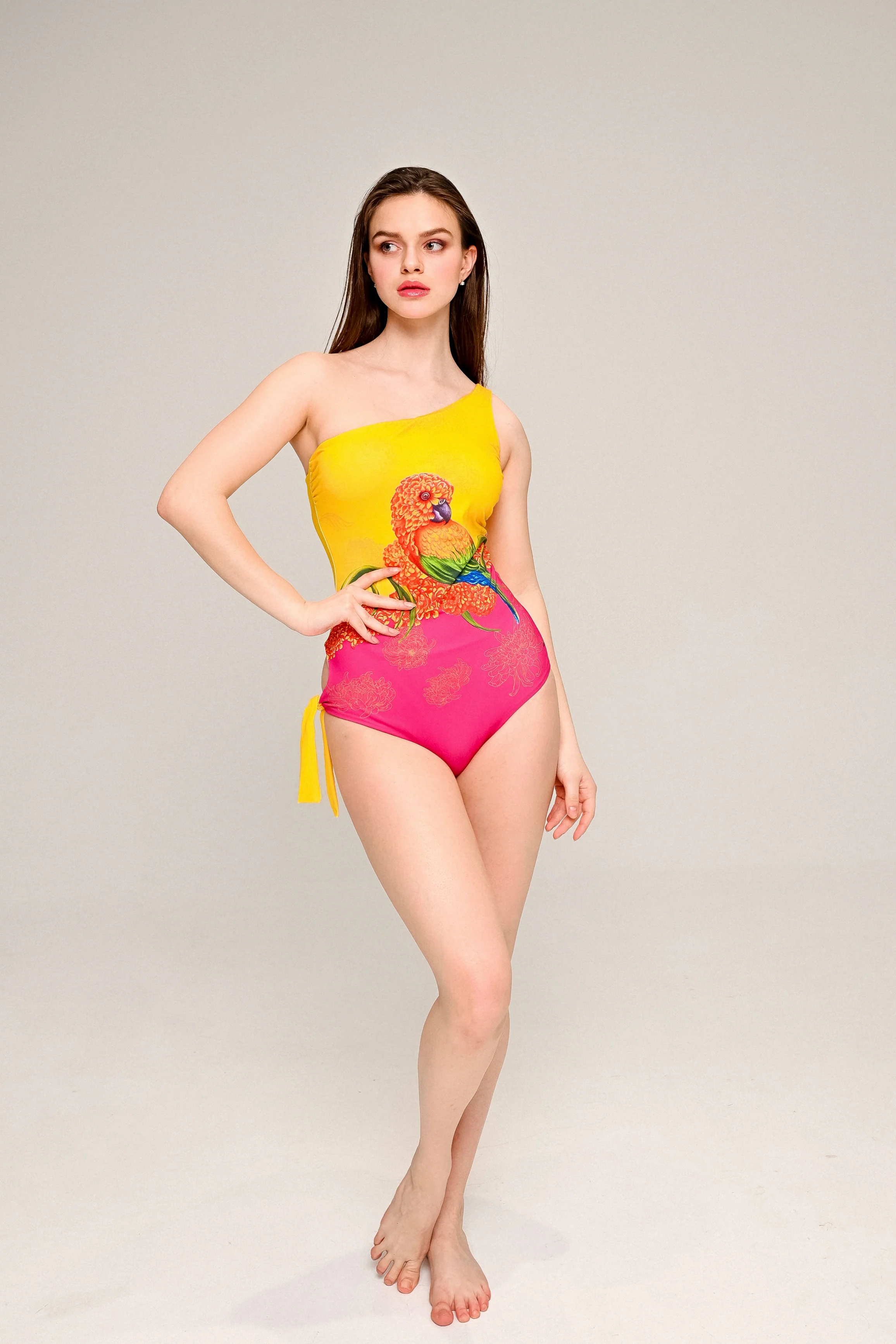 Asymmetric single shoulder with side strap 'Ginger Parrot' swimwear