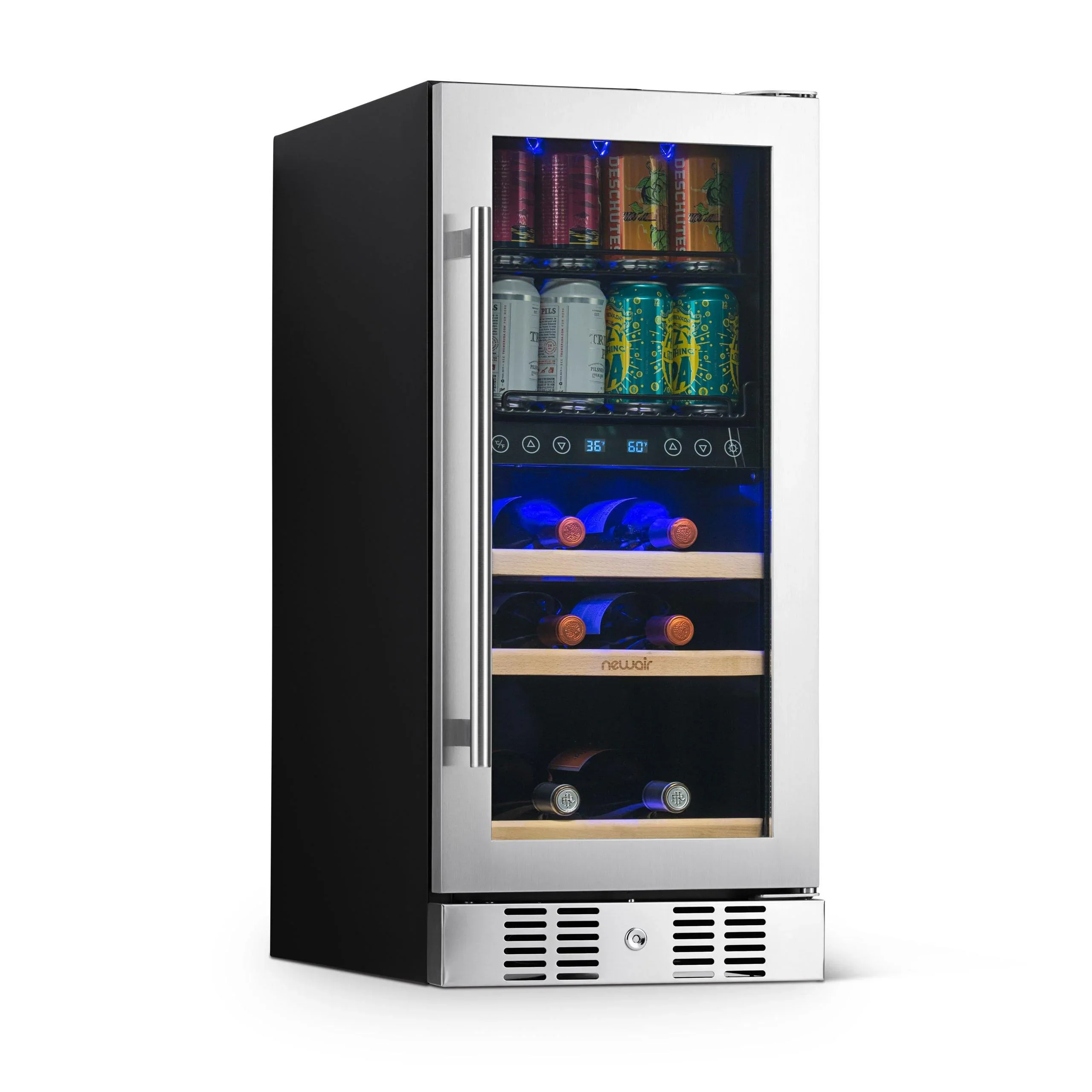 2025 Newair® Refrigerador Empotrable de Doble Zona para Bebidas – 48 Latas y 9 Botellas – 15 Pulgadas