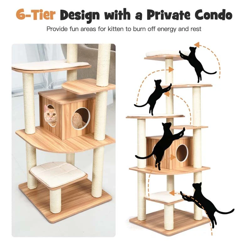 Eletriclife Wood Multi-Layer Platform Cat Tree with Scratch Resistant Rope