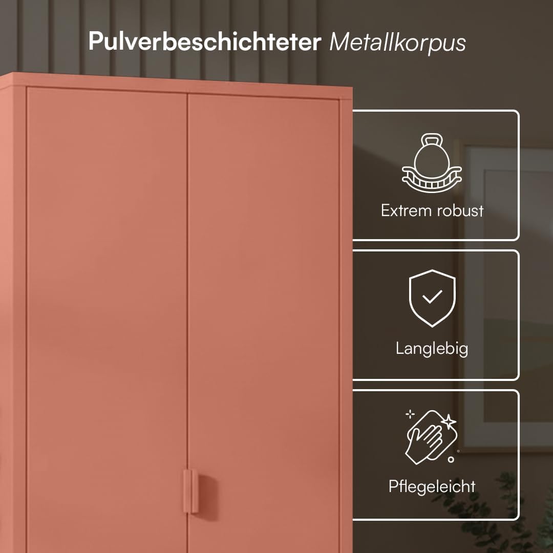 skølm Ituri Metallschrank Terrakotta – Kleiderschrank mit 6 Fächern & 2 Kleiderstangen – Garderobenschrank Flur 80 cm breit – Schlafzimmerschrank Industrial Style – Stahlschrank für Wohnzimmer & Büro