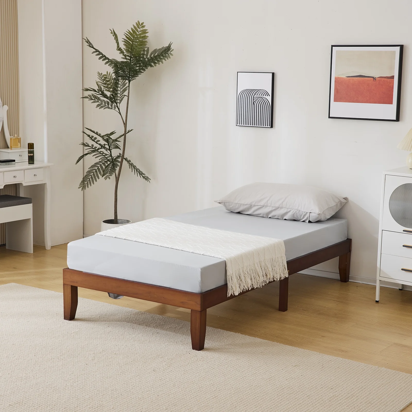 2025 Estructura de cama individual de madera con acabado marrón – diseño robusto y sencillo, 197,2 x 96,5 x 30,5 cm – ideal para habitación infantil.