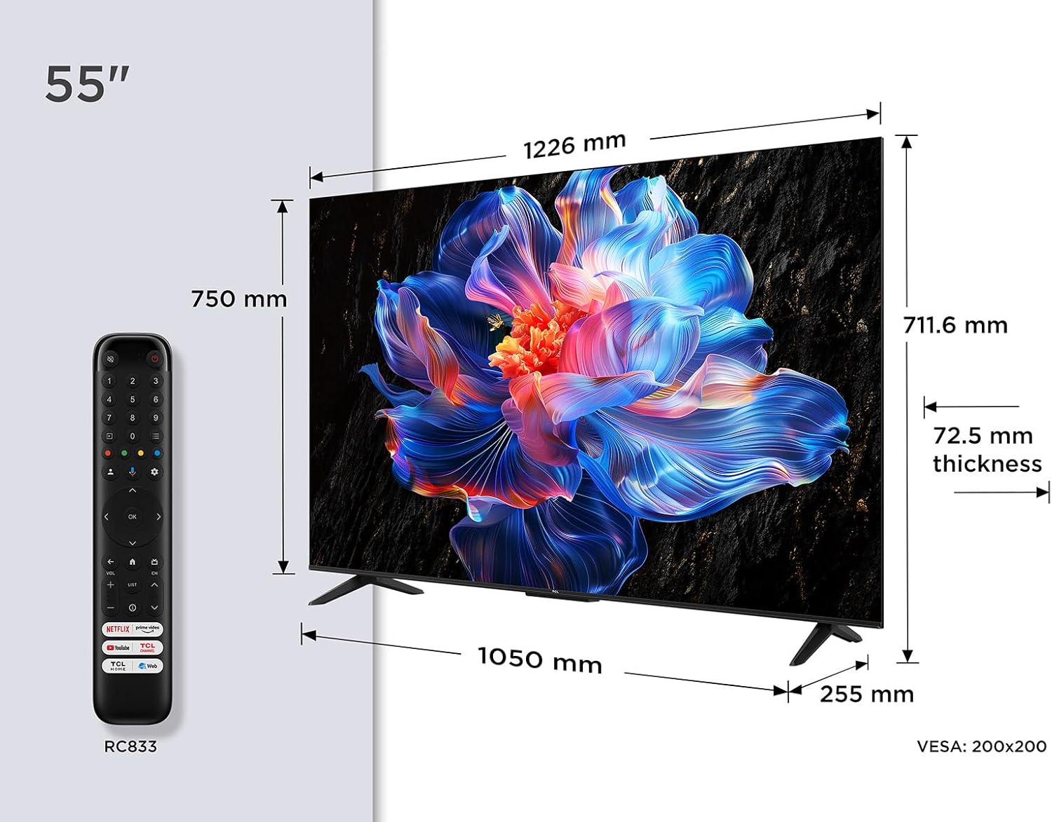 TCL 55V6C 55 Zoll Direct LED TV, 4K HDR Fernseher, Smart TV mithilfe von Google TV (Dolby Audio, Motion Clarity, Kompatibel mit Google Assistant & Alexa)