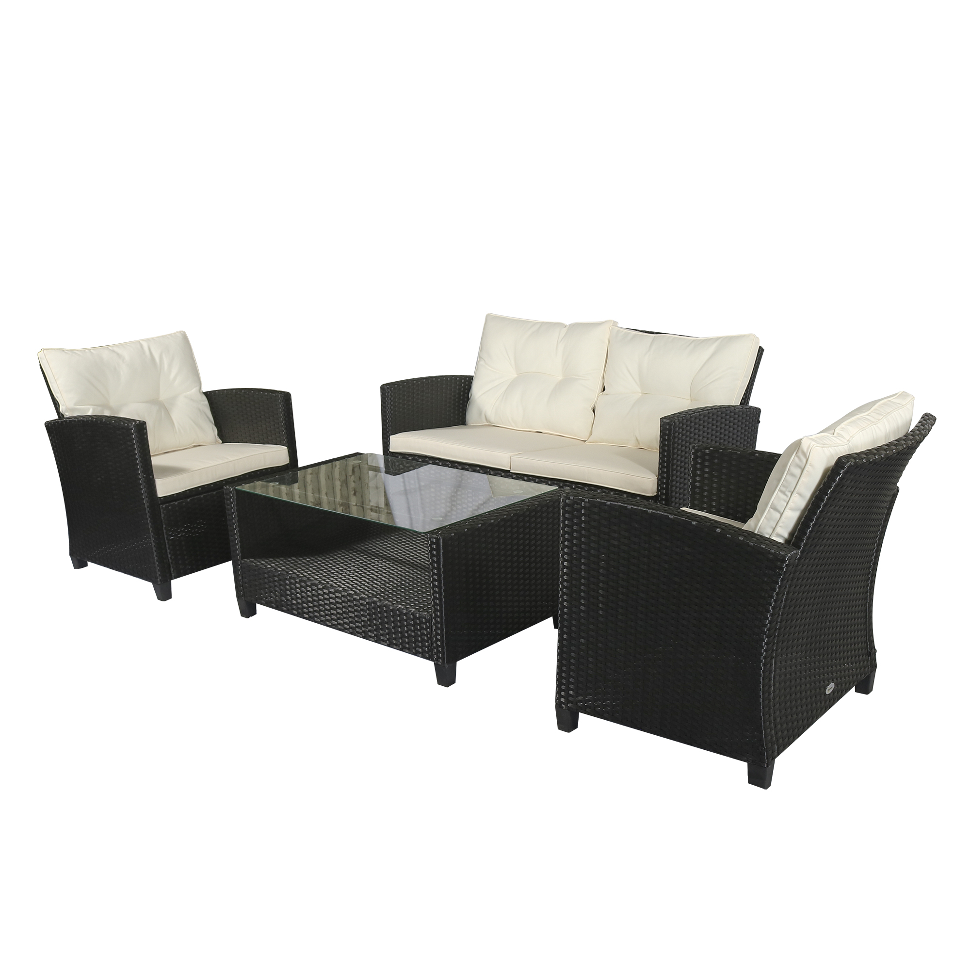 Outsunny poly-rotan zitset 4-delig Zitgroep tuinmeubel set lounge metaal zwart
