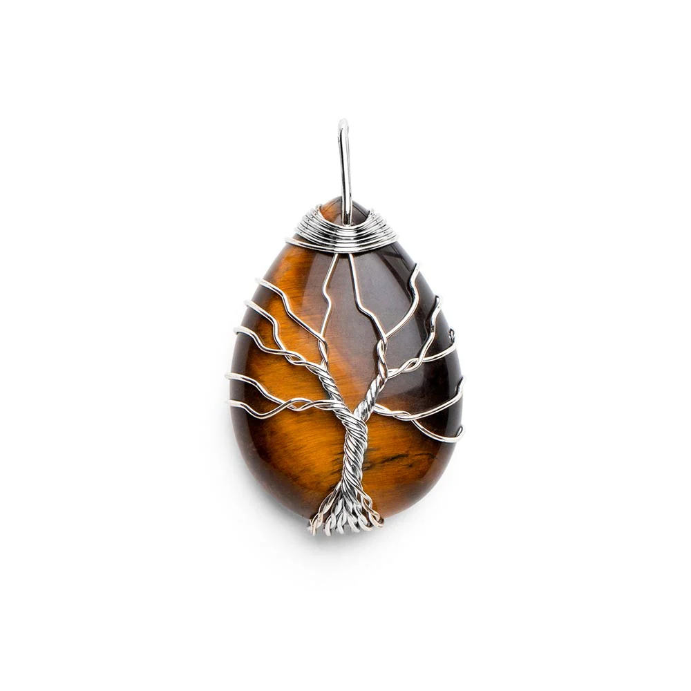 Tijgeroog Hanger - Tree Of Life - Druppelvormige Edelsteenhanger - Stabiliteit