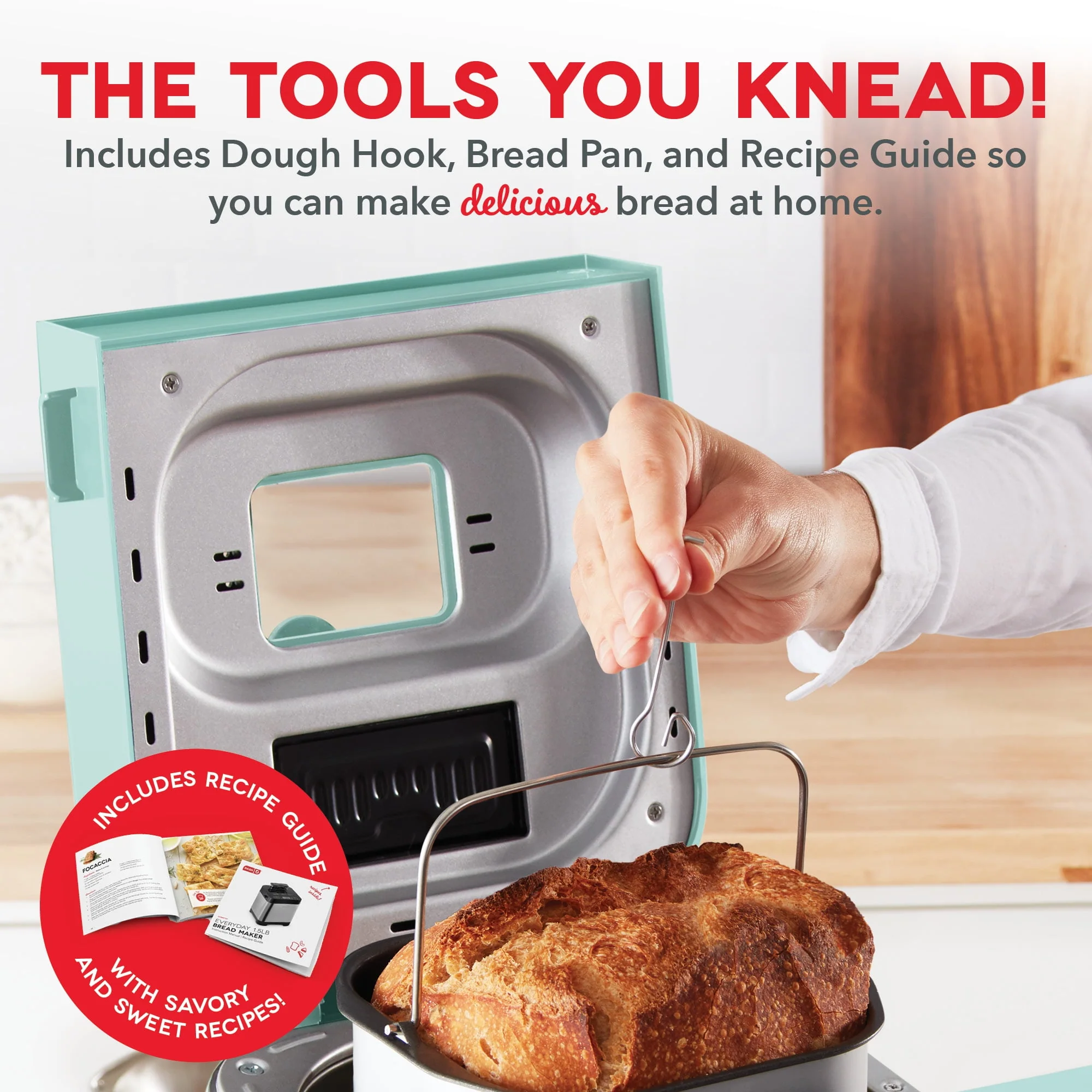Dash Everyday Stainless Steel Bread Maker up to 1.5lb Loaf, Programmable, 12 Settings + Gluten Free & Automatic Filling Dispenser