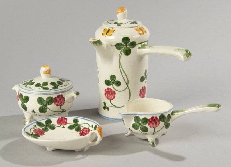 Royal Copenhagen Clover 13-Piece Hand-Painted Faience Coffee Set – Rare Collectible