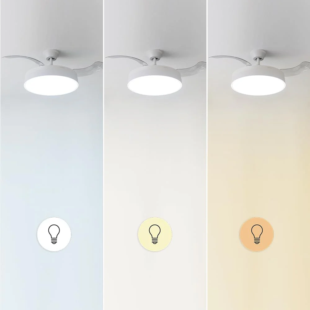 Ventilador de Techo Cecotec con Aspas Retráctiles y Lámpara Invisible EnergySilence Aero 4280 de Acero, 40 W, Diámetro 42 Pulgadas (106 cm), Temporizador, 3 Tonos de Luz, Función Verano-Invierno