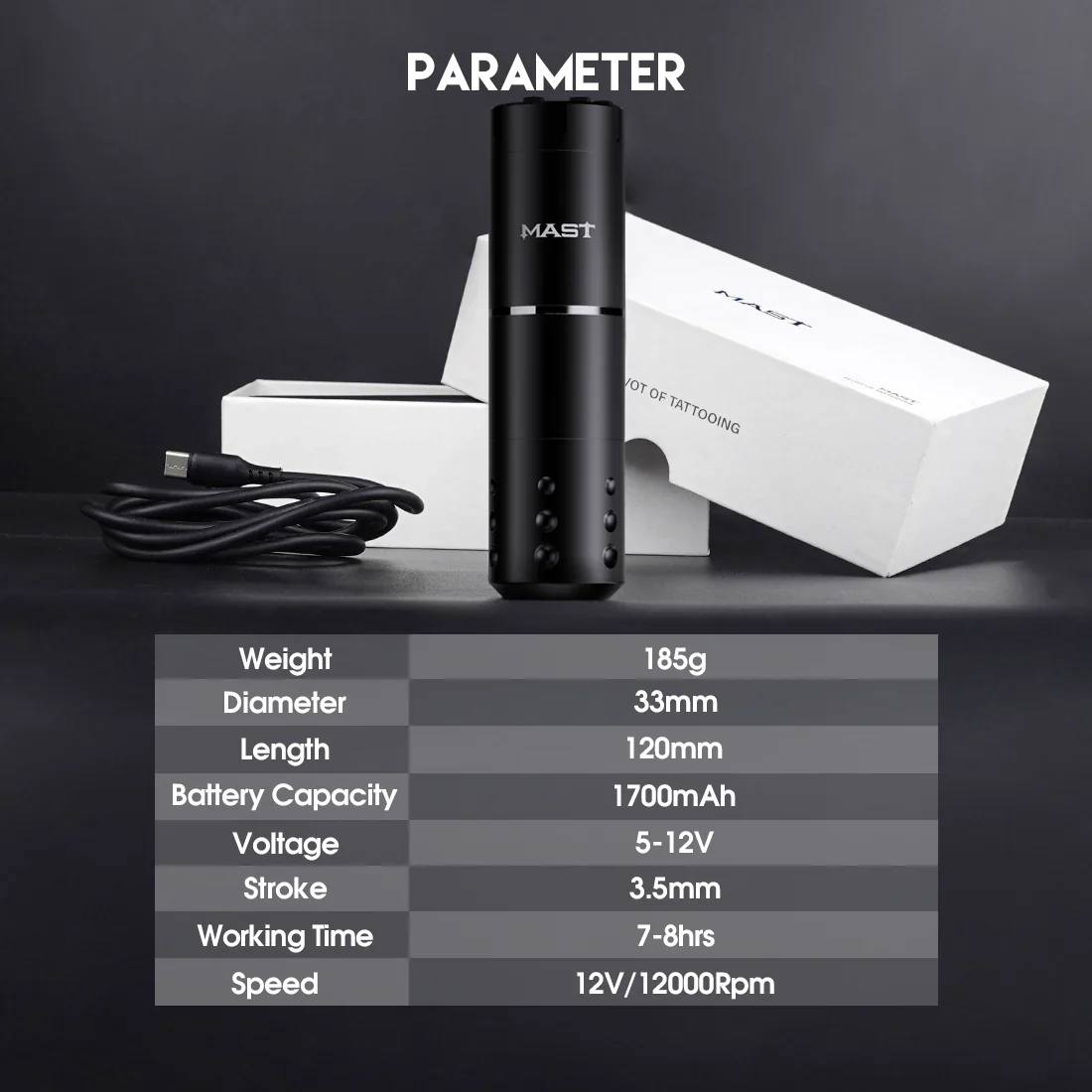 Kit de Máquina de Tatuaje Inalámbrica Mast A1 con 20 Agujas de Cartucho