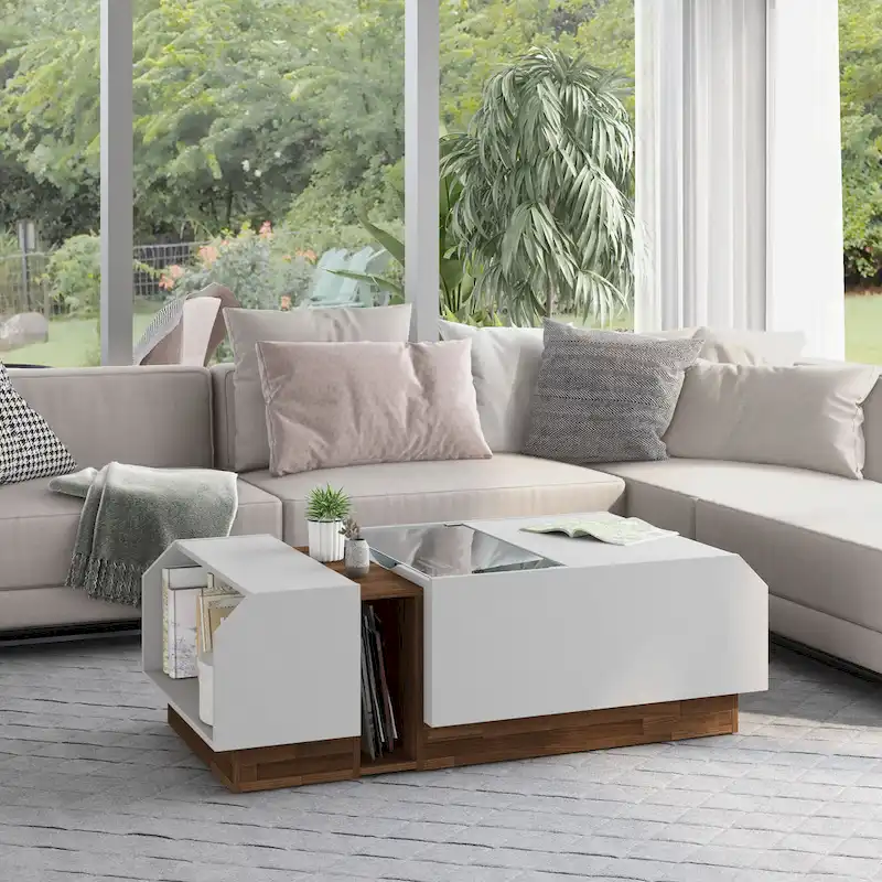 Podd Modern White 49-Inch 3-Shelf Coffee Table from Furniture of America
