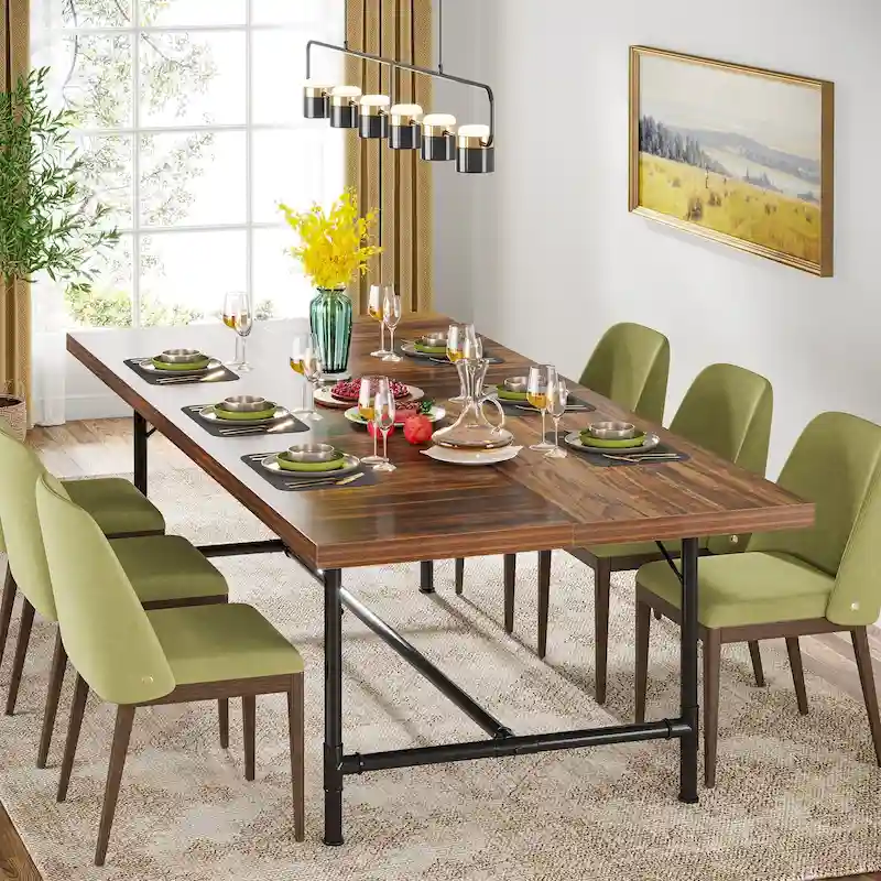 70.9-Inch Rustic Rectangle Dining Table with Metal Tube Frame