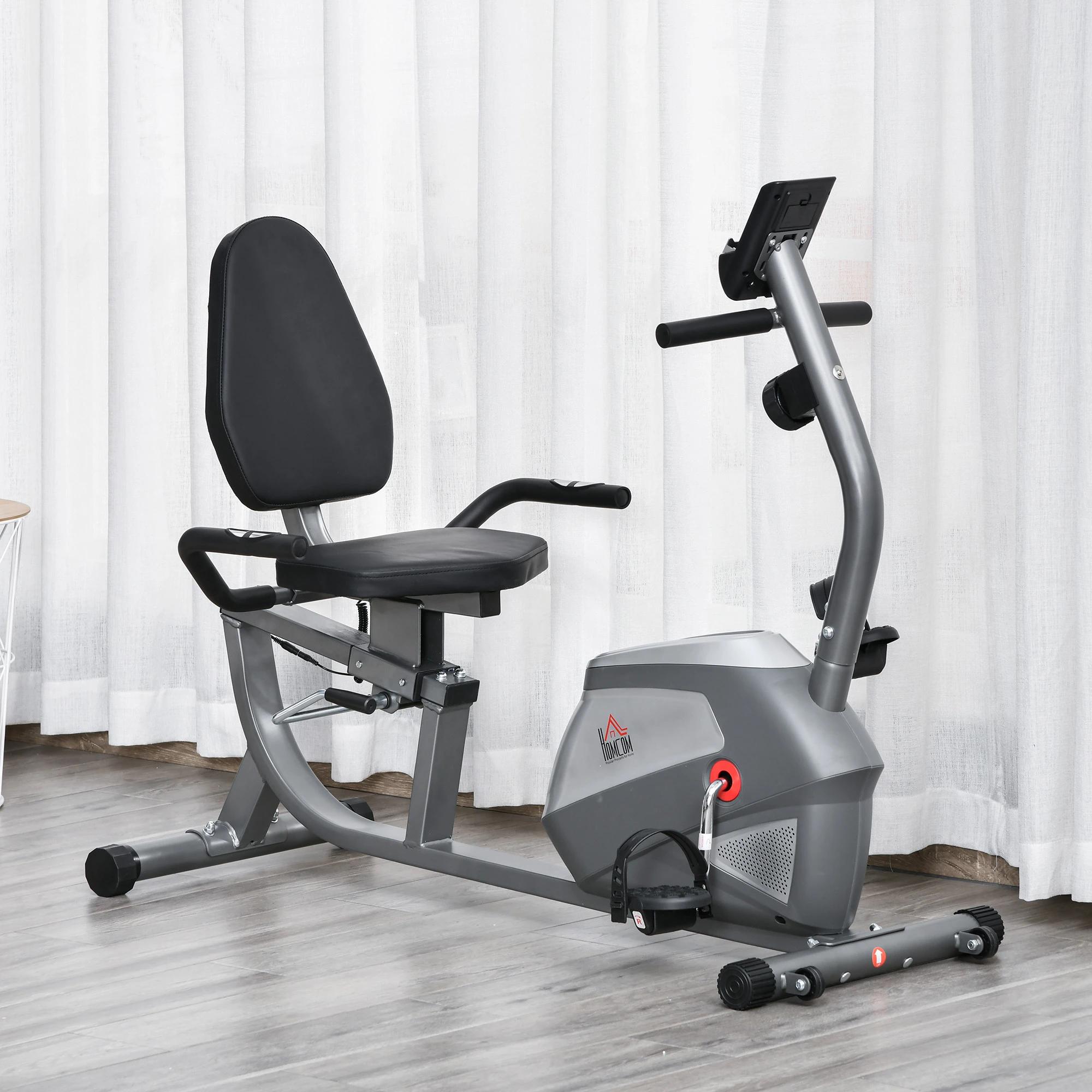 hometrainer fietstrainer vliegwiel hometrainer met 8 niveaus verstelbare magnetische weerstand verstelbare lengte magnetische weerstand wielen metaal ABS grijs + zilver 136?l x 62,5?b x 38?h cm