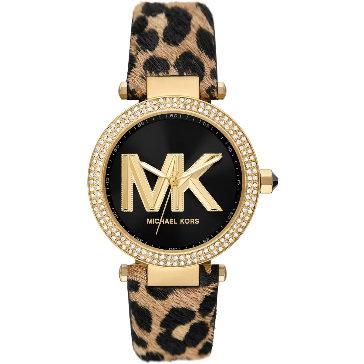 Michael Kors Parker Pavé Gold Bezel Brown/Black Genuine Leather Women's Watch - MK4723
