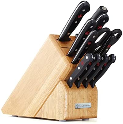 WÜSTHOF Gourmet 7-Piece Knife Block Set, High Carbon Stainless Steel, Black Handles