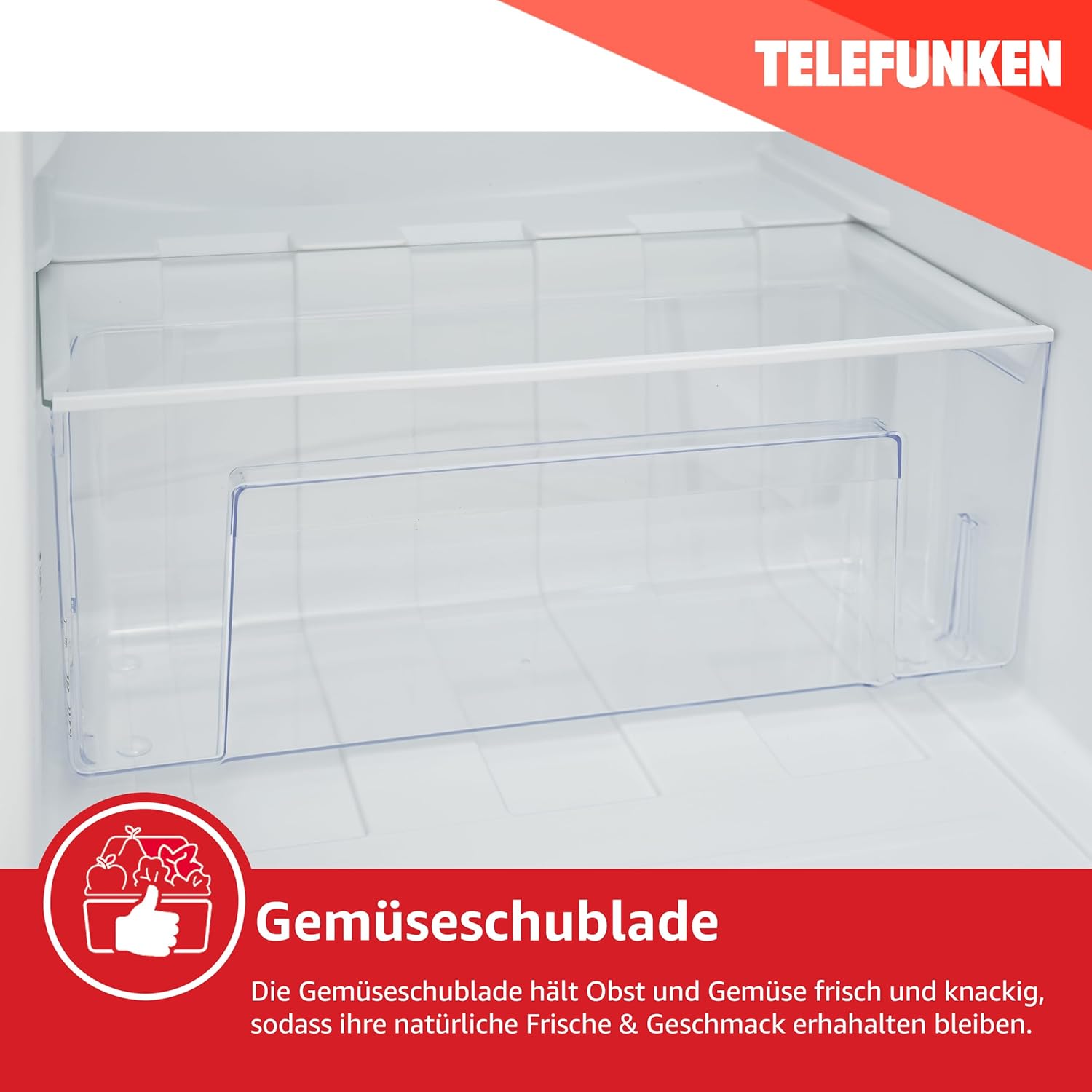 TELEFUNKEN Kühlschrank ohne Gefrierfach freistehend | Standkühlschrank mit 135 Liter Nutzinhalt | Kühlschrank klein mit Gemüsefach | Vollraumkühlschrank | Türanschlag wechselbar | C-135-100-S silber