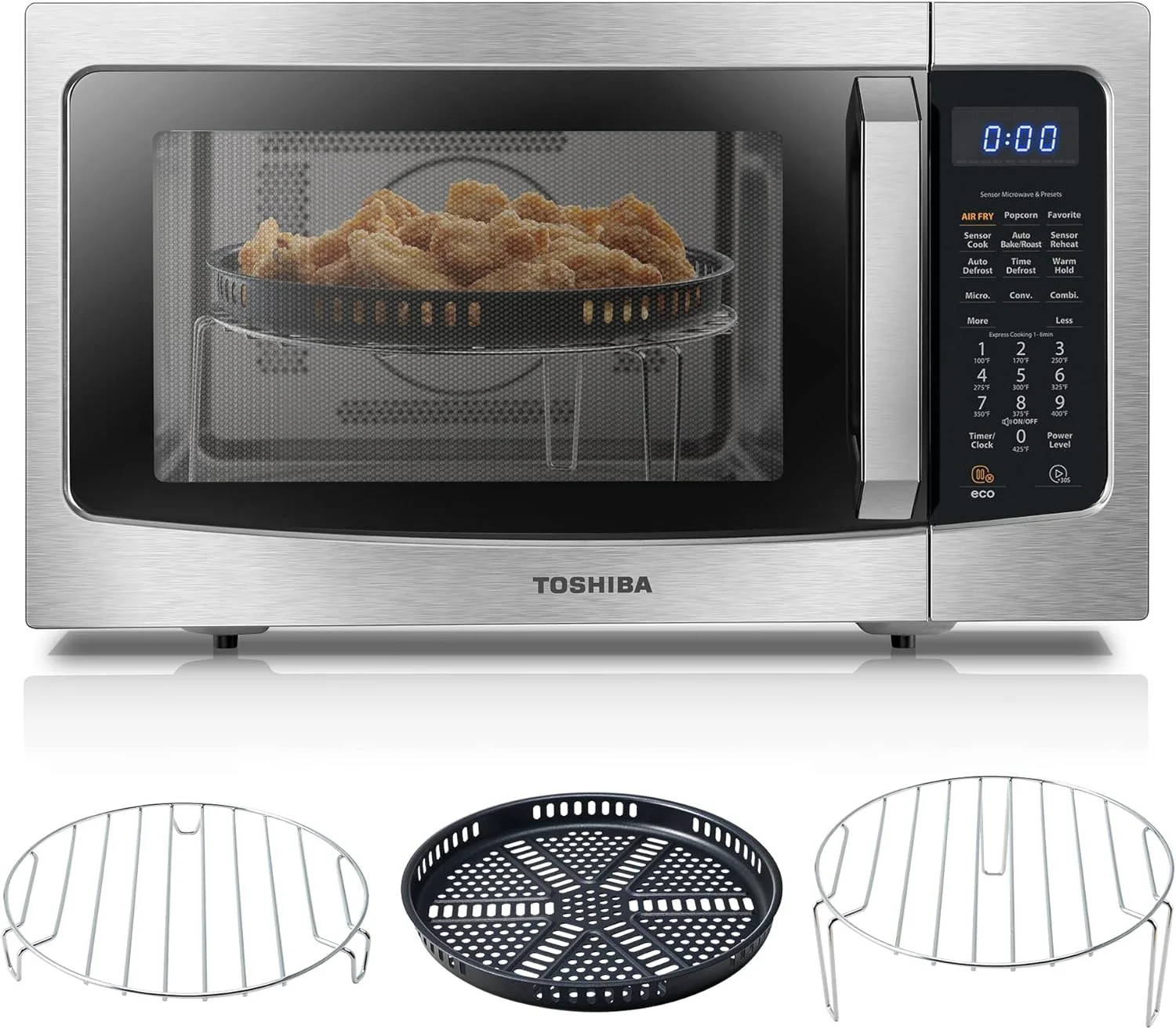 TOSHIBA 4-in-1 ML-EC42P(SS) Countertop Microwave Oven, Smart Sensor, Convection, Air Fryer Combo, Mute Function, Position Memory 13.6