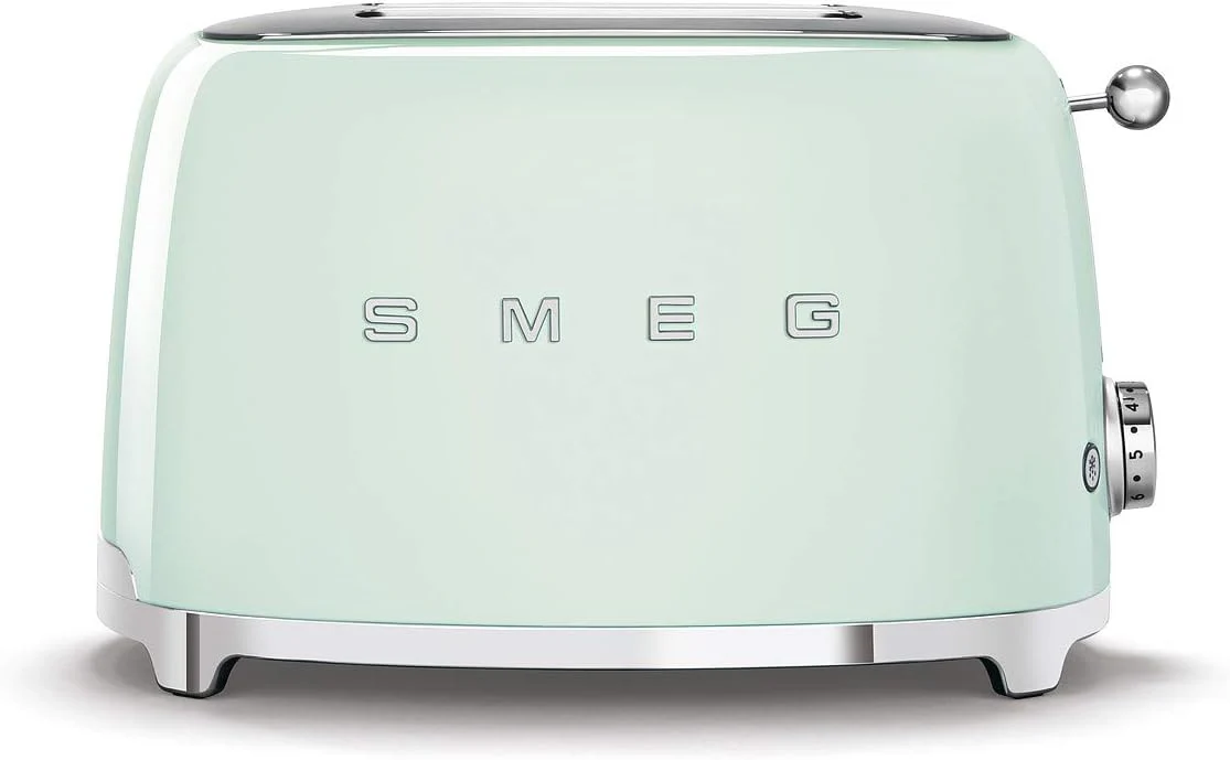 Smeg, 2x2 TSF01PGEU -Broodrooster, 2 sleuven voor 2 sneden, 6 bruiningsniveaus, verwarmingsfunctie, ontdooi- en bagel-functie, kruimellade, 950W, Pastellgroen