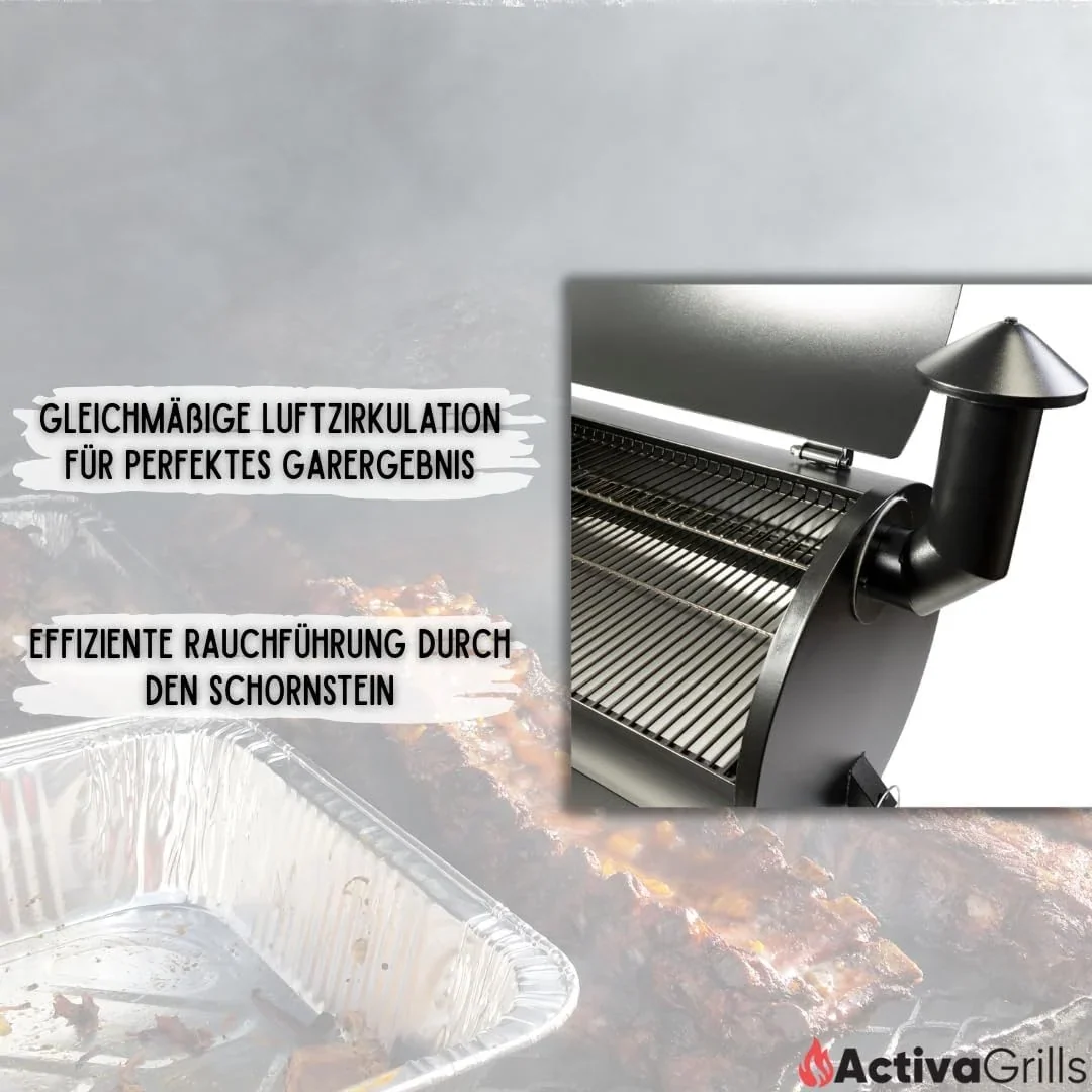 Ahumador de pellets ACTIVA El Paso I Ahumador con alimentación automática de pellets y termómetro I Parrilla de acero inoxidable para barbacoa y ahumado