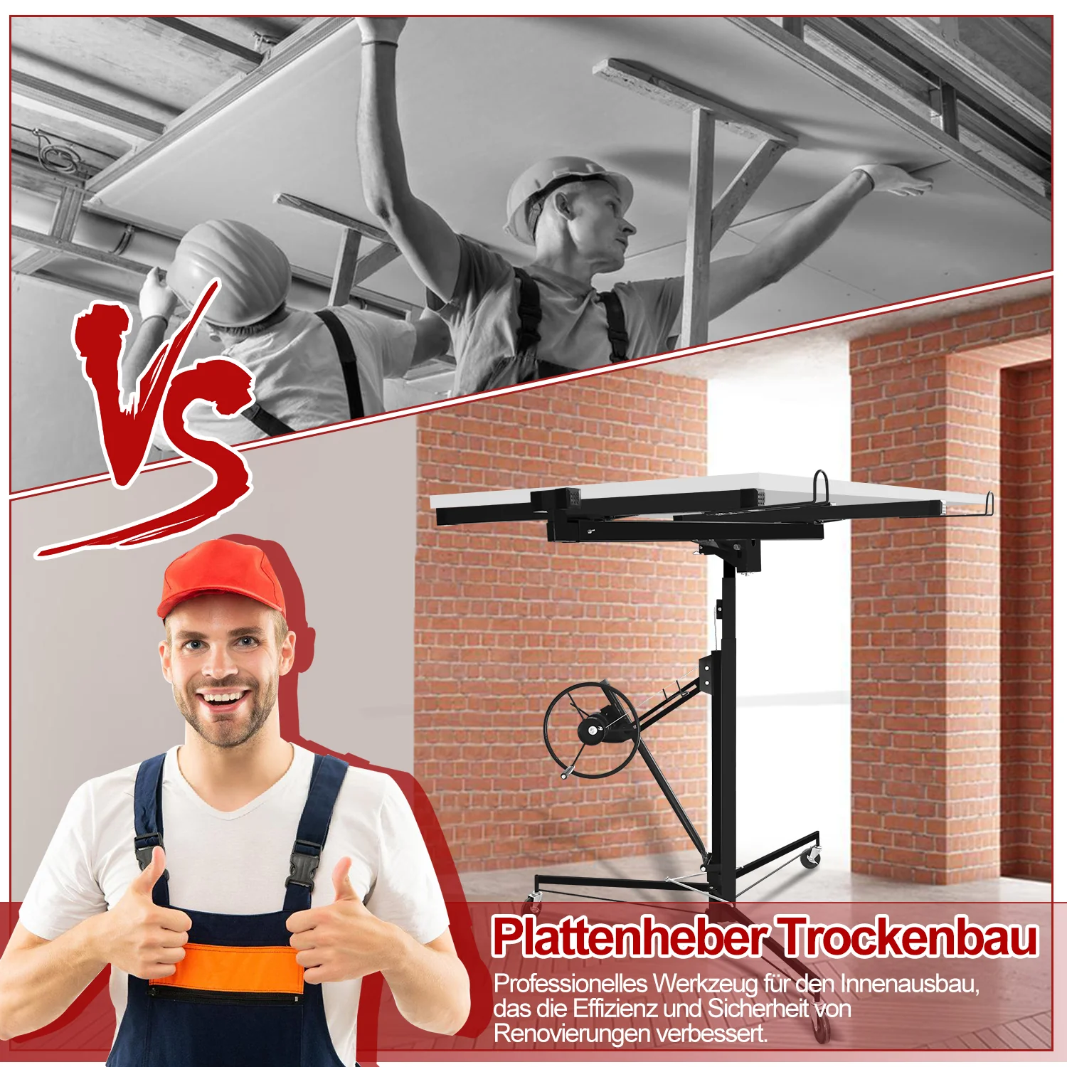 Sonnewelt Plattenheber klappbar 140 cm-350 cm Arbeitshhe Hhenverstellbar 68kg