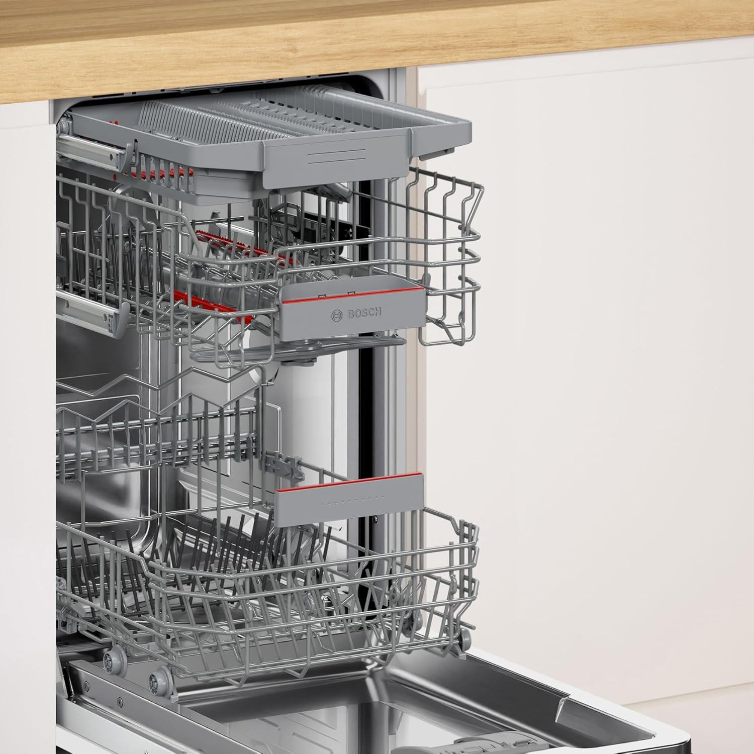 Bosch - Lavavajillas Integrable, Serie 4, 10 servicios, 45 cm de ancho, Silencioso, 3ª Cesta para Cubiertos, blanco, SPV4EMX17E