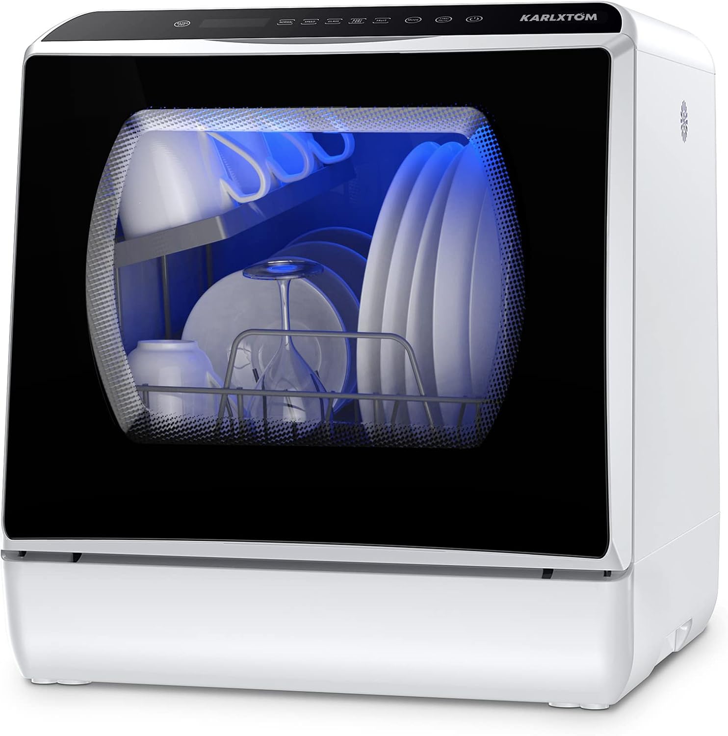2026 Lavavajillas de encimera, Mini Lavavajillas Portatil, Pantalla LED, 6 Programas, Dos modos de suministro de agua, Cuidado de Bebés y lavado de Fruta, 45 CM