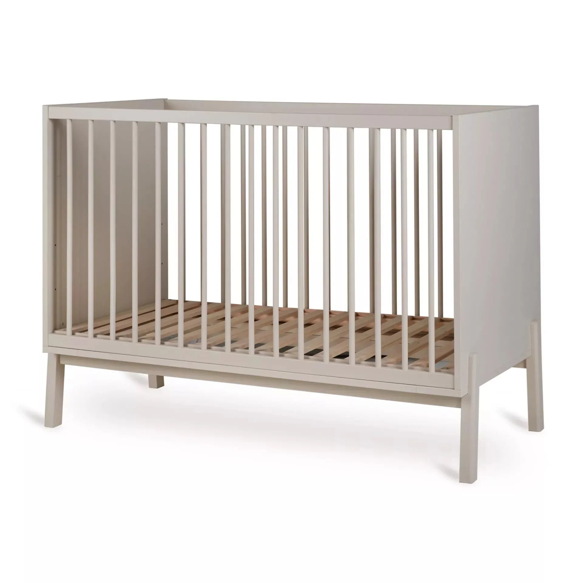 2025 Cuna Quax Ashi – 60x120 cm | Ajustable en 3 alturas | Madera de haya certificada FSC | Color Greige | Con somier de lamas, sin colchón