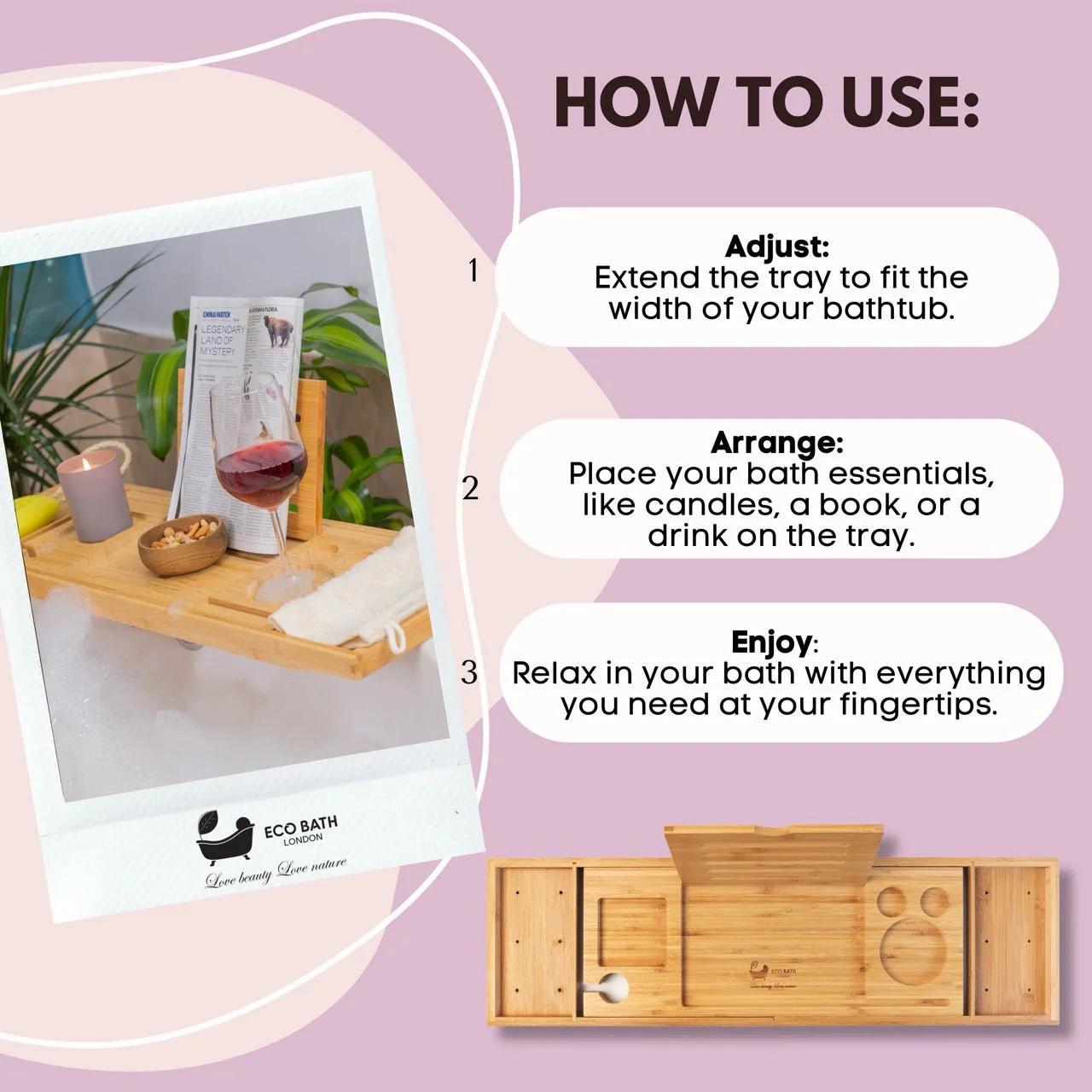 Luxury Eco-Friendly Bamboo Bath Tray