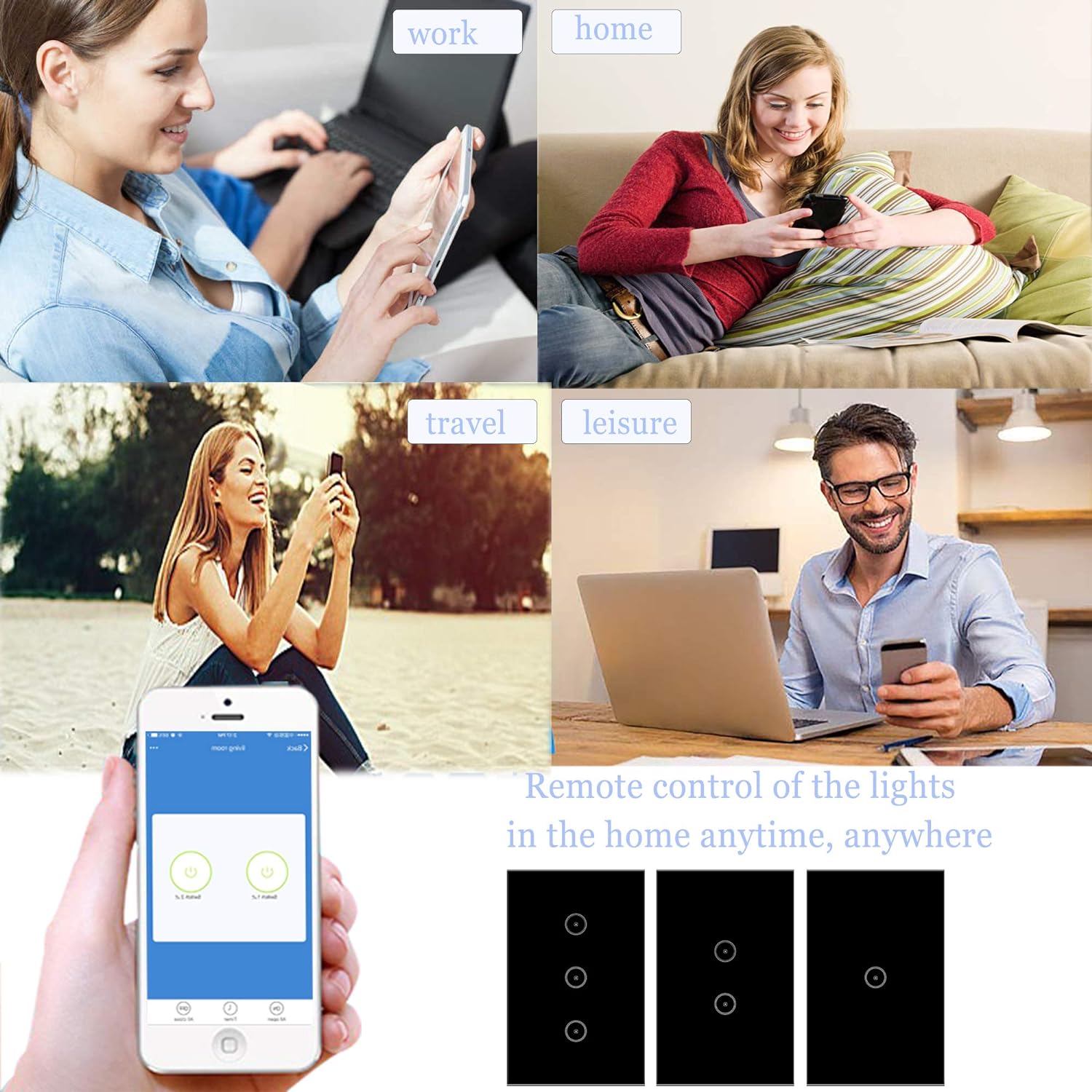 Jinvoo Smart 3-Gang Wall Light Switch, Touch Panel, Alexa & Google Home Compatible, No Hub Needed, 2-Pack, Black
