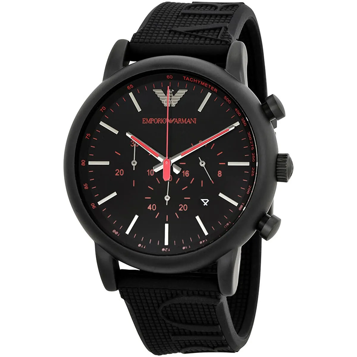 Emporio Armani Luigi Chronograph Black Dial Black Rubber Strap Watch - AR11024