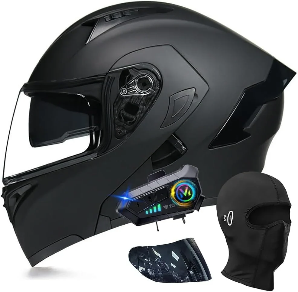 ACLFFSHOP Casco de moto modular Bluetooth con homologación ECE, casco abatible para adultos con doble visera para protección contra impactos, casco integral de moto para hombre y mujer M~XXL