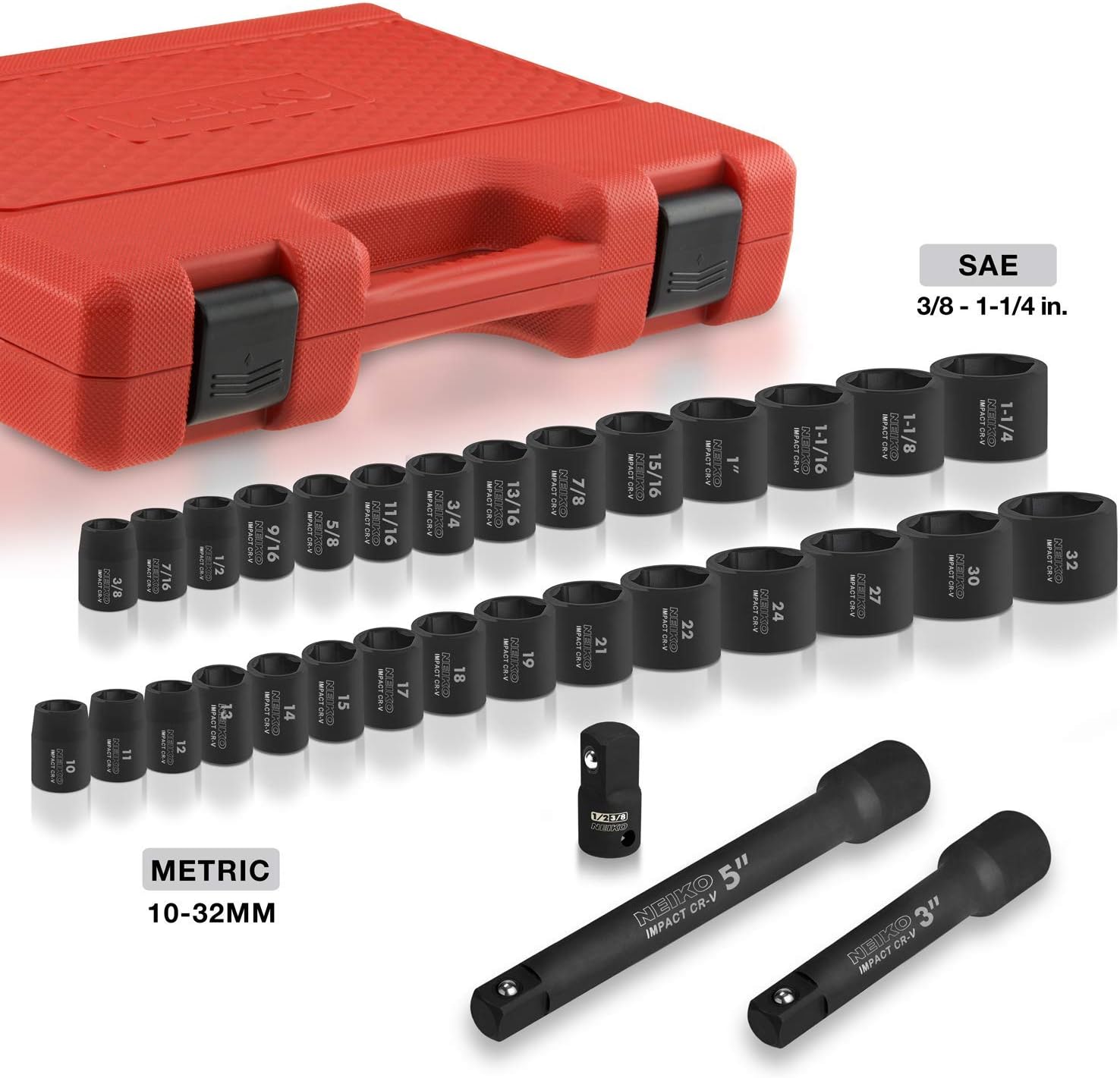 Chrome Vanadium Impact Socket Set 1/2′′ Drive, 65-Piece, SAE & Metric, Deep & Shallow, Includes Adapters & Ratchet Handle