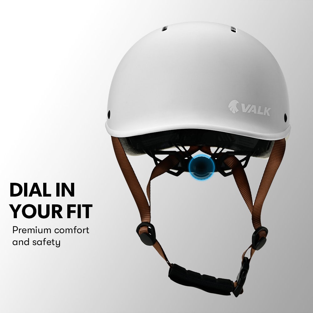 VALK Retro Bike Helmet, 56-61cm S, M, L Universal Dial Fit System, Arctic White