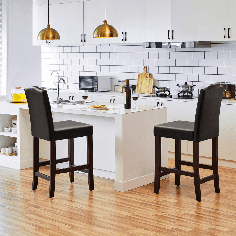 25.5 H Leather Counter Height Bar Stools Fullback, 2pcs, Brown