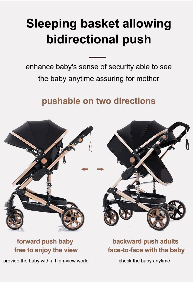 YAZOCO kinderwagen 3 in 1 Buggy Babybett Komplett Set Einem Klick Zusammenklappbarer Kinderwagen, KombiKinderwagen Aluminiumrahmen für Neugeborene (Schwarz)