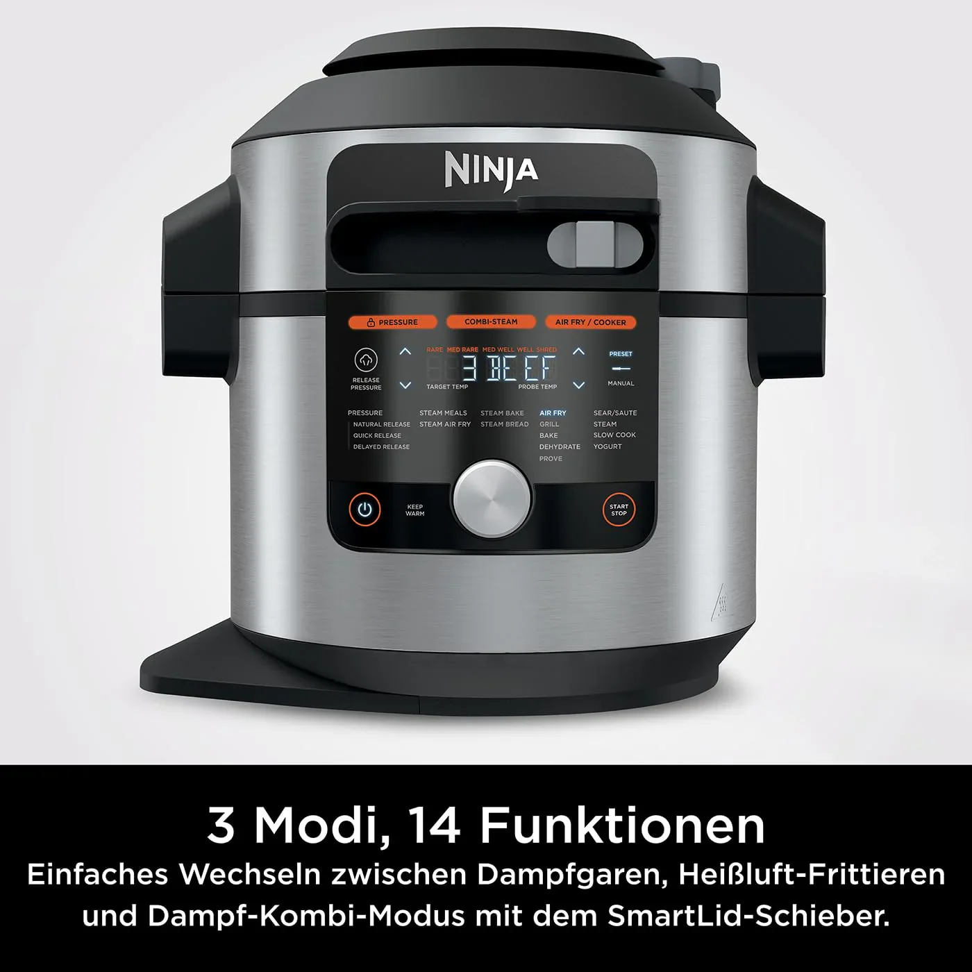 2025 Ninja Foodi MAX Olla Multifunción con Tapa Inteligente, 7,5 L, Olla Multifunción 14 en 1, Olla a Presión, Freidora de Aire, Cocina Lenta, Sensor Digital de Temperatura, Acero Inoxidable, OL750EU