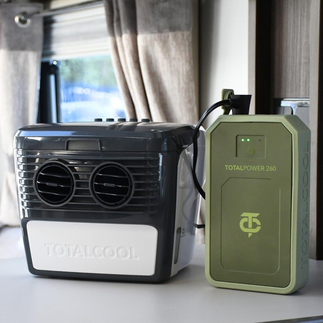 TOTALCOOL 3000 – Tragbarer Verdunstungsluftkühler 12 V/24 V/AC – Wohnwagen – Wohnmobil – Bootfahren – Angeln