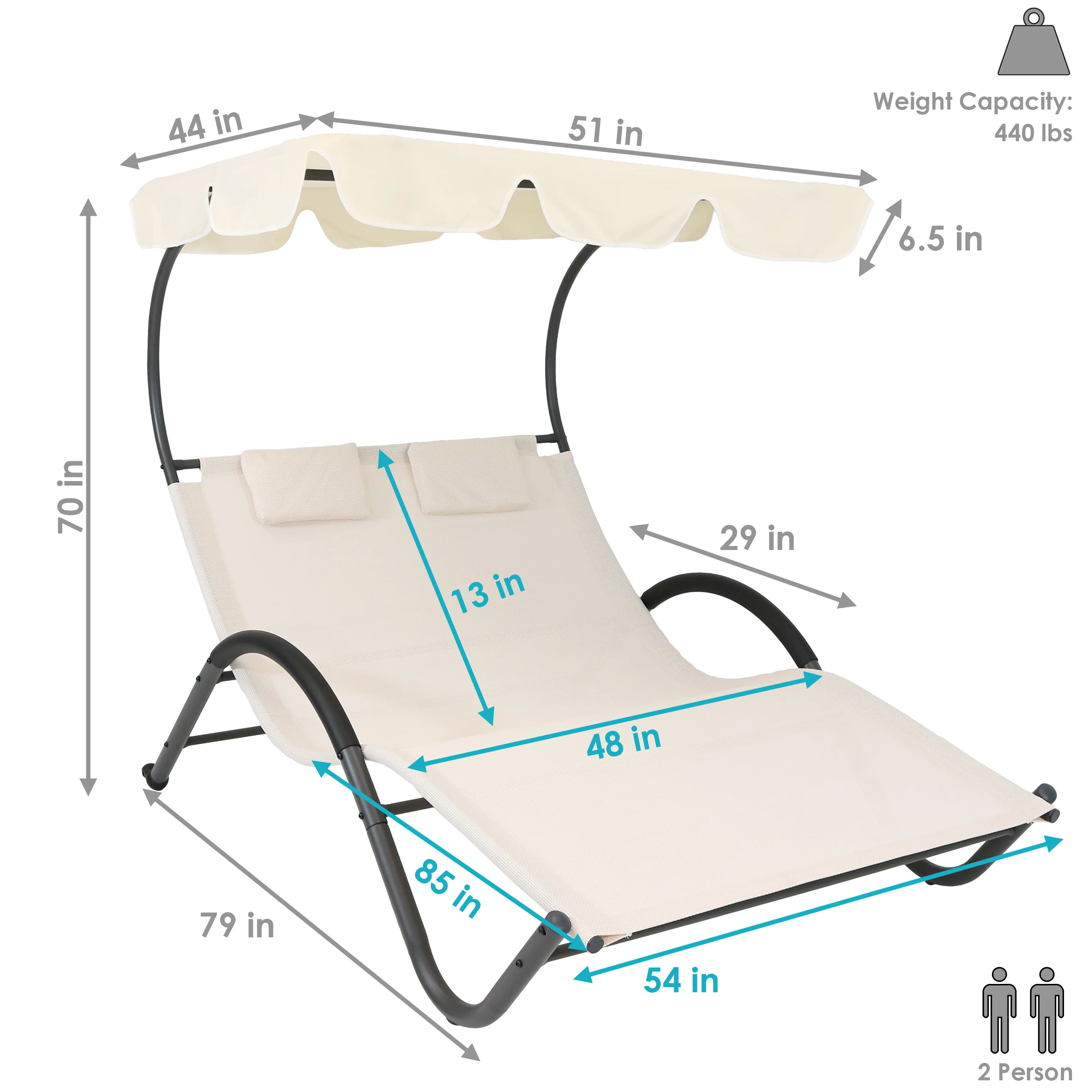 2025 Tumbona Doble Sunnydaze con Dosel y Almohada para Cabeza - Beige