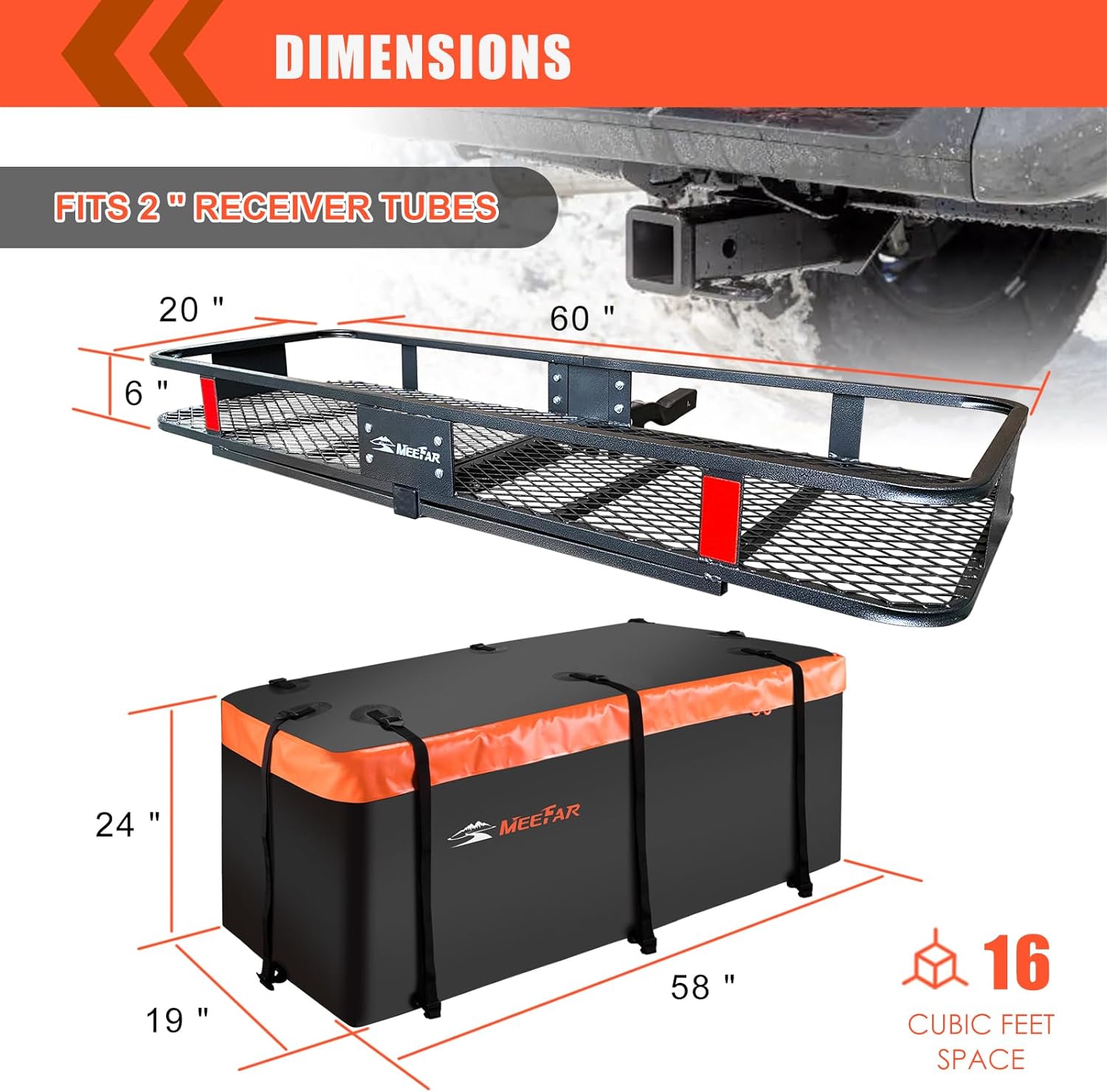Folding hitch mounted cargo basket 60