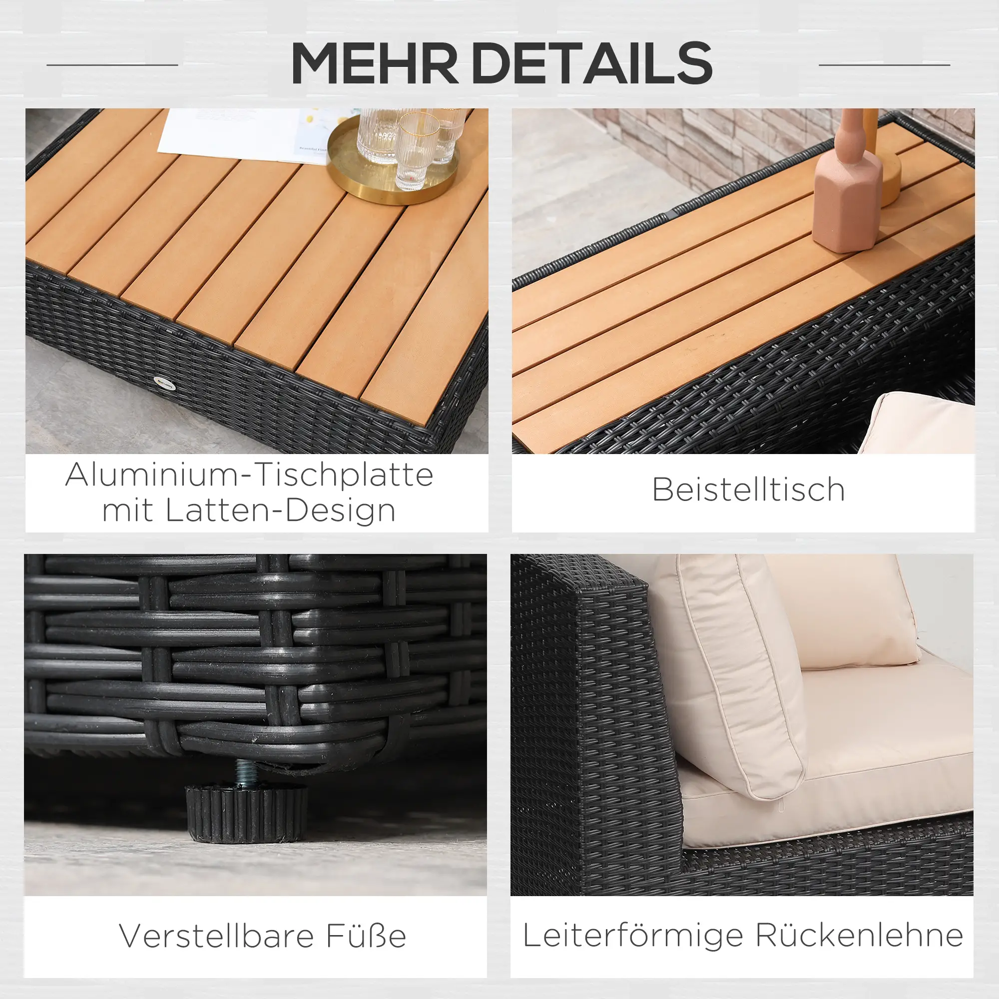 Outsunny Gartenmöbelset 4-teilig wetterfest mit Ablage Polyrattan