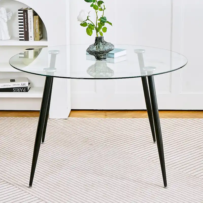 Contemporary Minimalist Glass Table with Premium Tempered Glass and Metal Frame