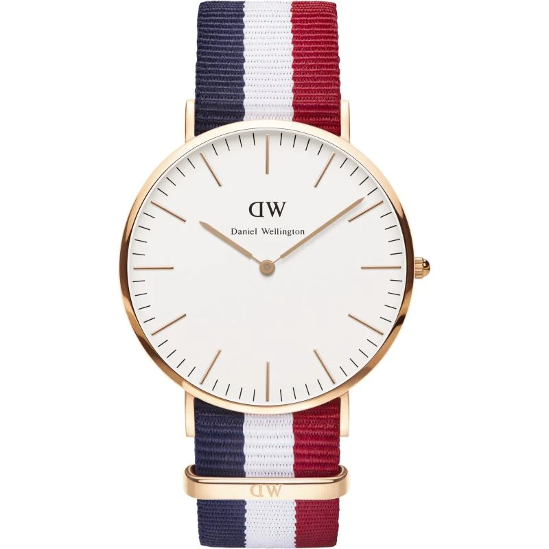 Daniel Wellington Cambridge 40mm White Dial Tricolour Strap Men's Gold Watch - DW00100003