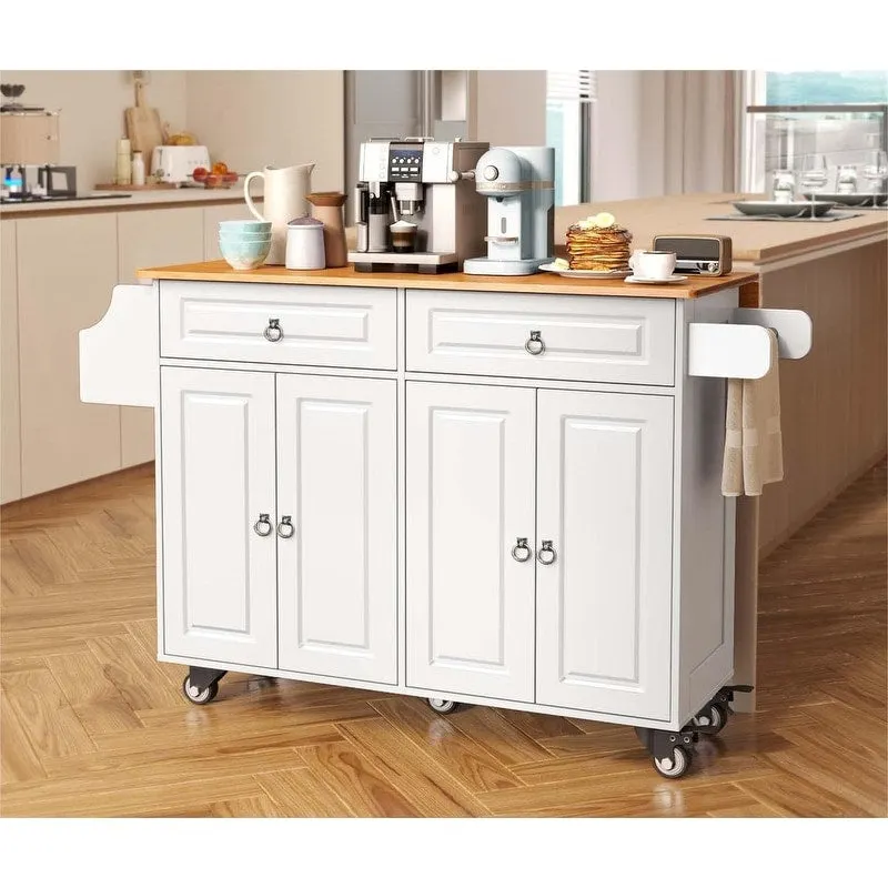 Solid Wood Top Kitchen Island Cart with Locking Wheels