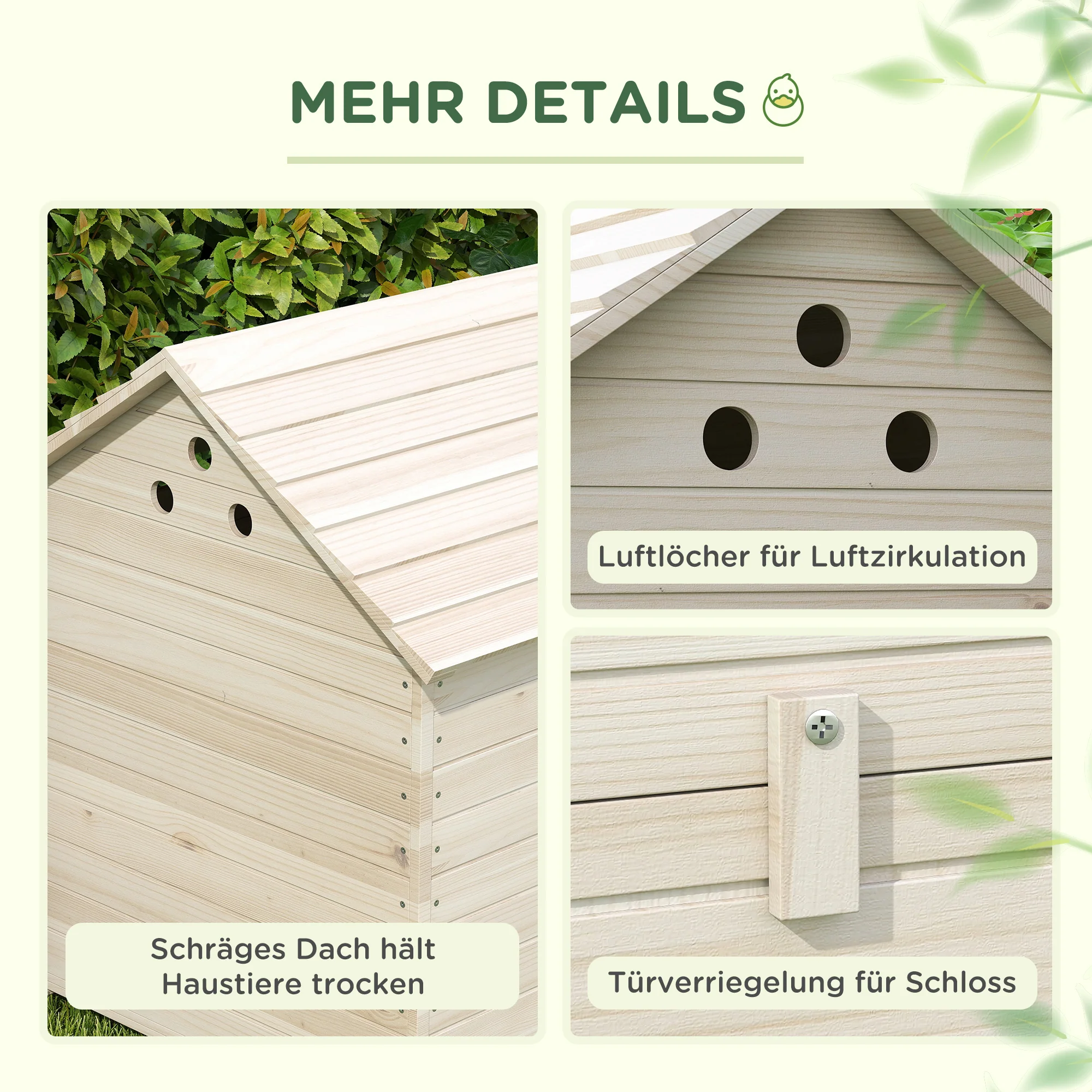 PawHut Eendenhuis met Opklapbaar Schuindak, Pluimveehuis met Verhoogde Bodem en Helling, Dennenhout, 100 x 82,5 x 91 cm