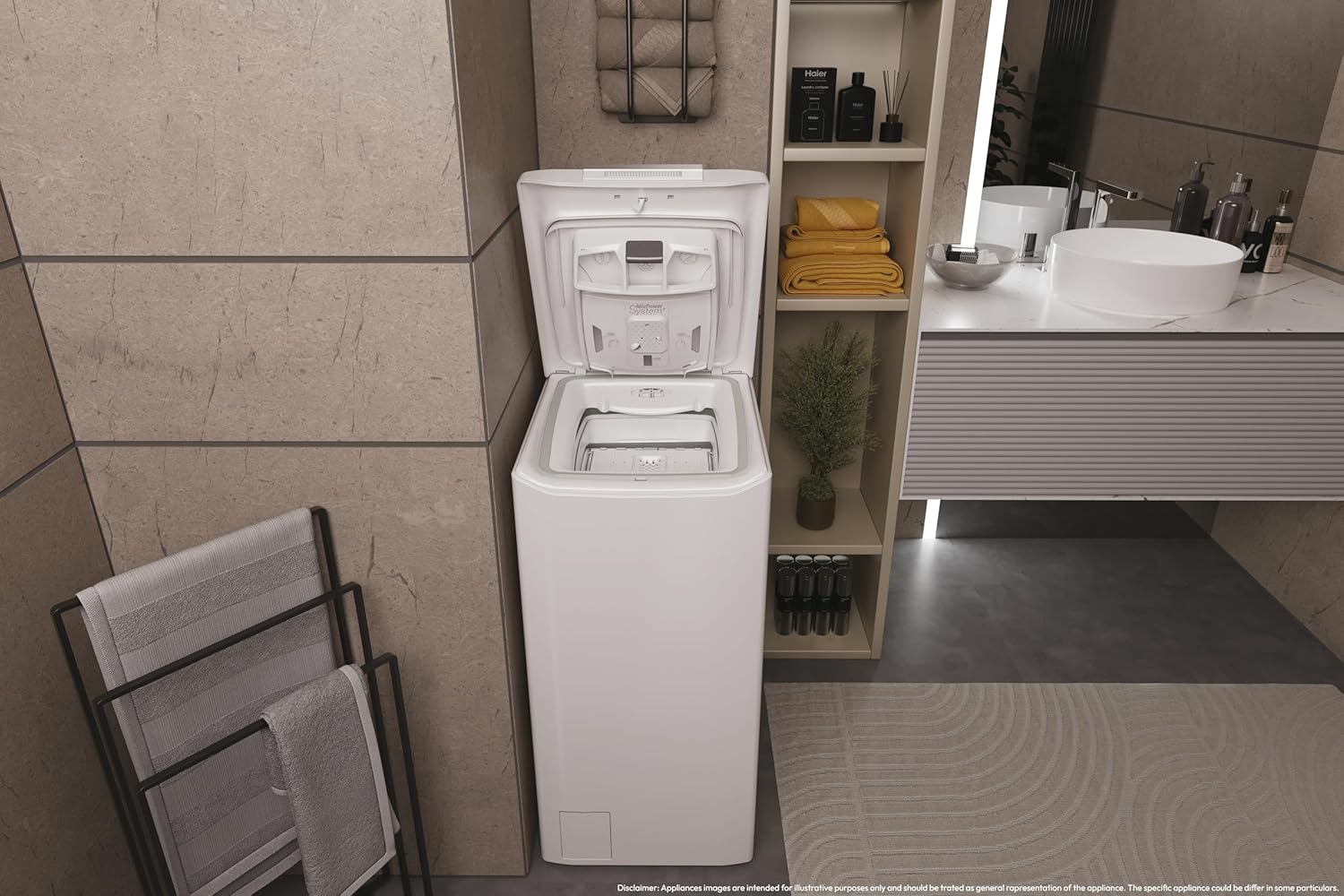 Haier T Serie 7, Waschmaschine mit Toplader, 8 kg, freistehend, Klasse A, 1200 Umdrehungen, Dampfoption, 16 Programme, App hon, Gentle Touch, HxBxT 86 x 41 x 60 cm, Weiß - THASN286TM5-S