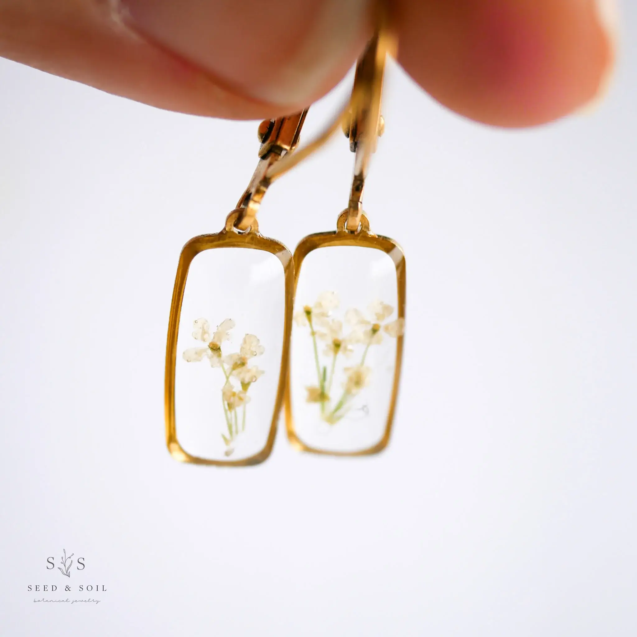 Tiny Rectangle Huggie Hoops Seed & Soil Botanical Jewelry
