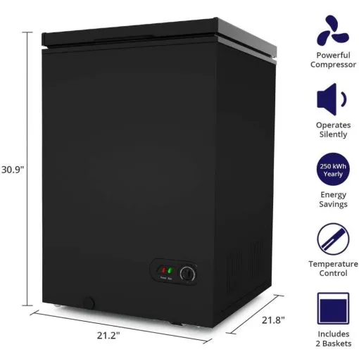 Chest Freezer – 3.5 Cu Ft with 2 Removable Baskets – Reach In Freezer Chest – Quiet Compact Freezer – 7 Temperature Settings – Black