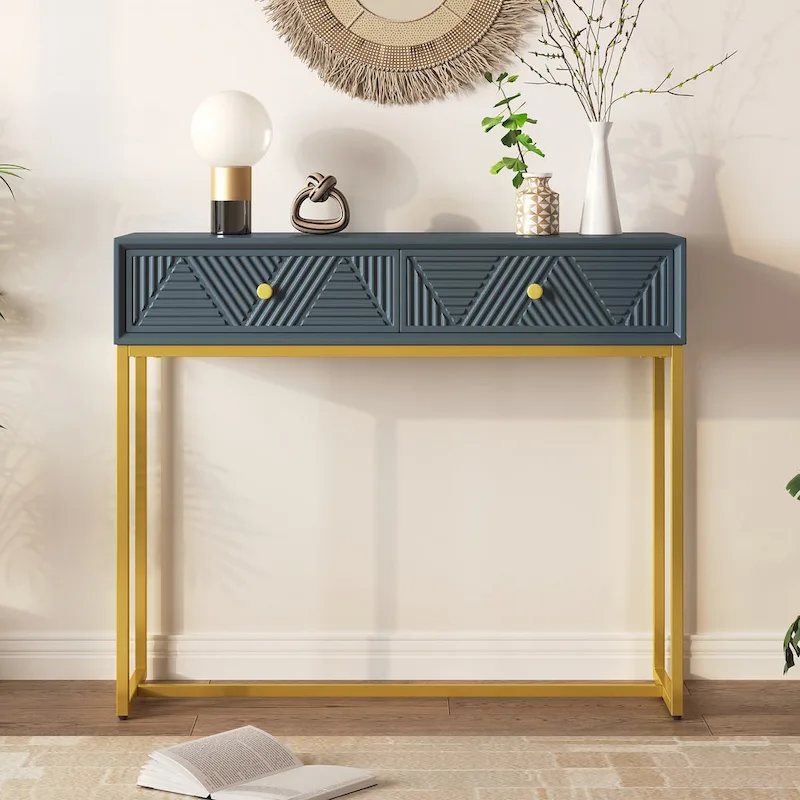 Contemporary Grey Console Table with Storage Solutions